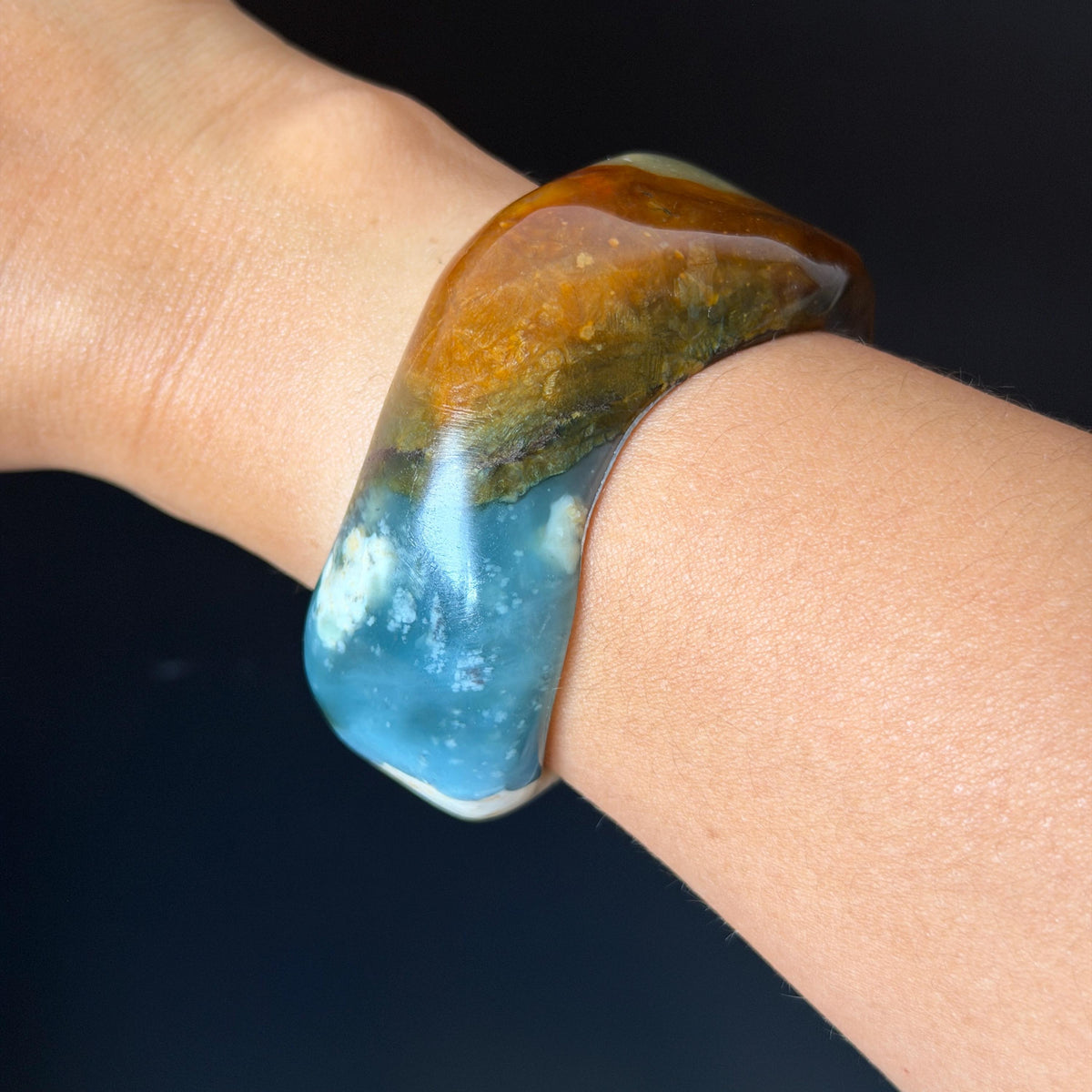 53.3mm Xiu Jade Serpentine Multi-colour Irregular Bangle: Natural Blue Brown Yellow White Green Jade Bracelet, Stone Carving Gemstone Jewelry untreated jade women bangle blue jade green jade white jade brown jade yellow jade multi color jade birthday gift for her wide bangle vintage bangle stone bracelet