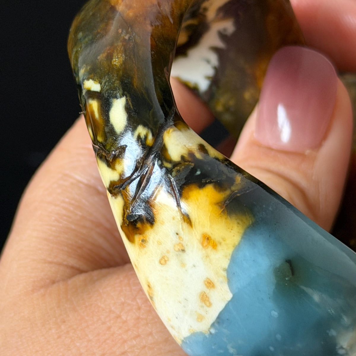 53.3mm Xiu Jade Serpentine Multi-colour Irregular Bangle: Natural Blue Brown Yellow White Green Jade Bracelet, Stone Carving Gemstone Jewelry untreated jade women bangle blue jade green jade white jade brown jade yellow jade multi color jade birthday gift for her wide bangle vintage bangle stone bracelet