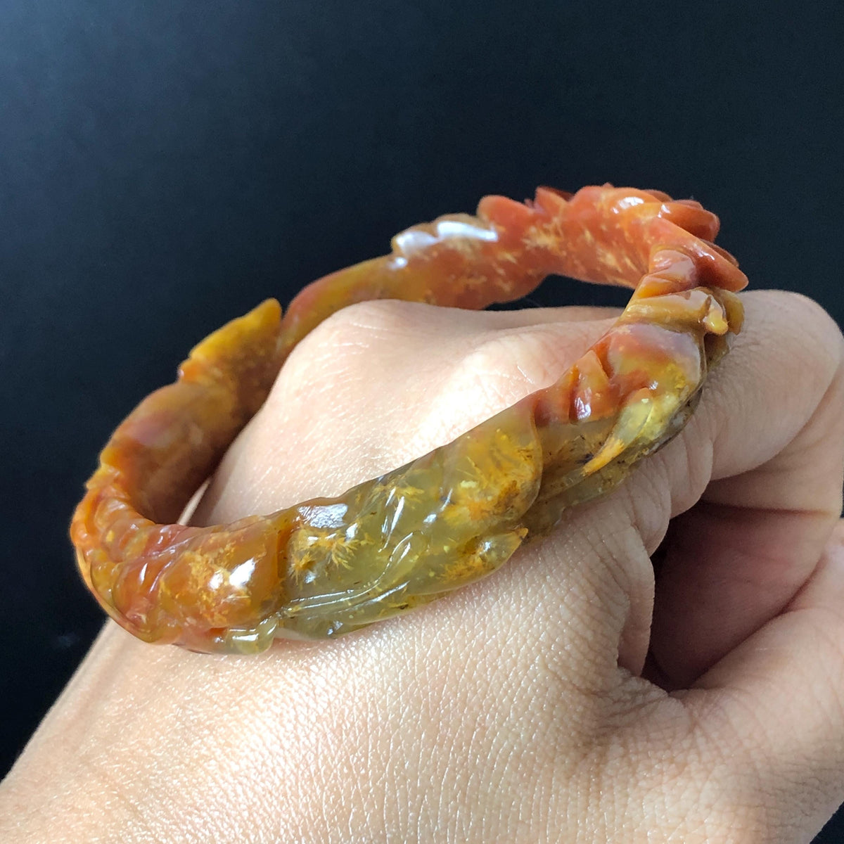 Custom Size 50-62mm! Xiu Jade Fire Phoenix & Red Peony Hand Carved Bangle: Certified Natural Serpentine Yellow Red Jade handcrafted Bracelet 3D stone carving Accept Customized order tailor-made bangle customized gift phoenix lover gift for her natural jade with certificate bracelet red jade yellow jade multicolour jade certified jade stone bangle gemstone bracelet jade carving phoenix carving peony carving personalized gift make to order chinese untreated jade birthday gift hallow out
