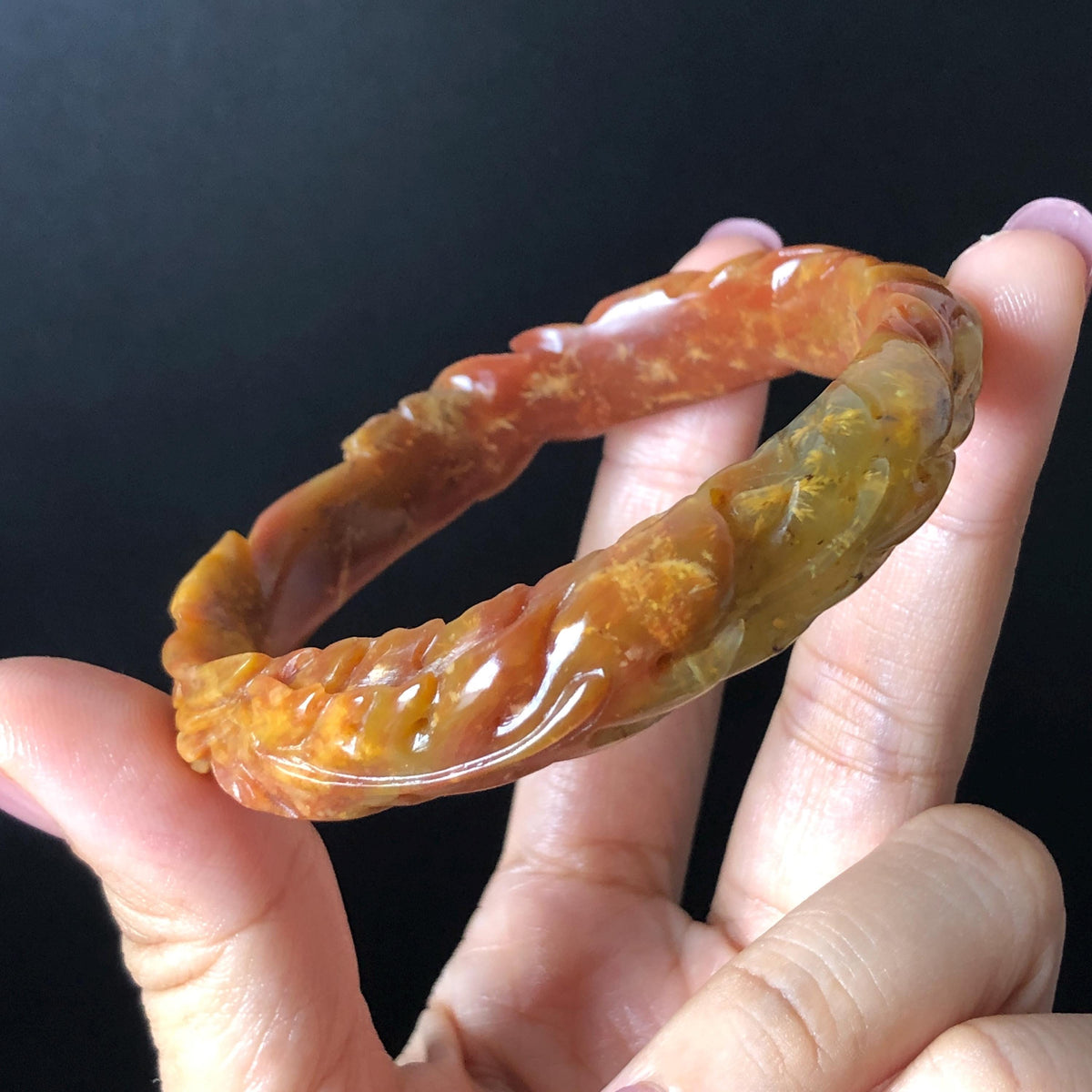 Custom Size 50-62mm! Xiu Jade Fire Phoenix & Red Peony Hand Carved Bangle: Certified Natural Serpentine Yellow Red Jade handcrafted Bracelet 3D stone carving Accept Customized order tailor-made bangle customized gift phoenix lover gift for her natural jade with certificate bracelet red jade yellow jade multicolour jade certified jade stone bangle gemstone bracelet jade carving phoenix carving peony carving personalized gift make to order chinese untreated jade birthday gift hallow out