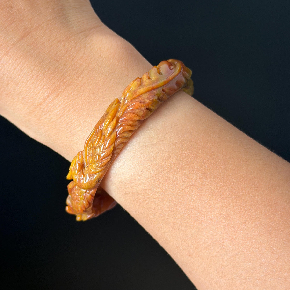 Custom Size 50-62mm! Xiu Jade Fire Phoenix & Red Peony Hand Carved Bangle: Certified Natural Serpentine Yellow Red Jade handcrafted Bracelet 3D stone carving Accept Customized order tailor-made bangle customized gift phoenix lover gift for her natural jade with certificate bracelet red jade yellow jade multicolour jade certified jade stone bangle gemstone bracelet jade carving phoenix carving peony carving personalized gift make to order chinese untreated jade birthday gift hallow out