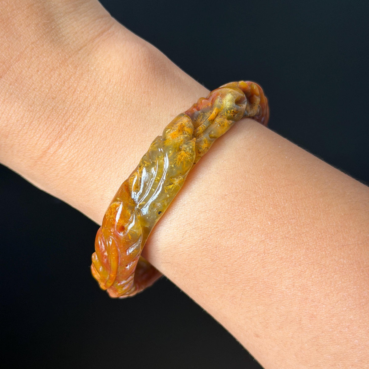 Custom Size 50-62mm! Xiu Jade Fire Phoenix & Red Peony Hand Carved Bangle: Certified Natural Serpentine Yellow Red Jade handcrafted Bracelet 3D stone carving Accept Customized order tailor-made bangle customized gift phoenix lover gift for her natural jade with certificate bracelet red jade yellow jade multicolour jade certified jade stone bangle gemstone bracelet jade carving phoenix carving peony carving personalized gift make to order chinese untreated jade birthday gift hallow out