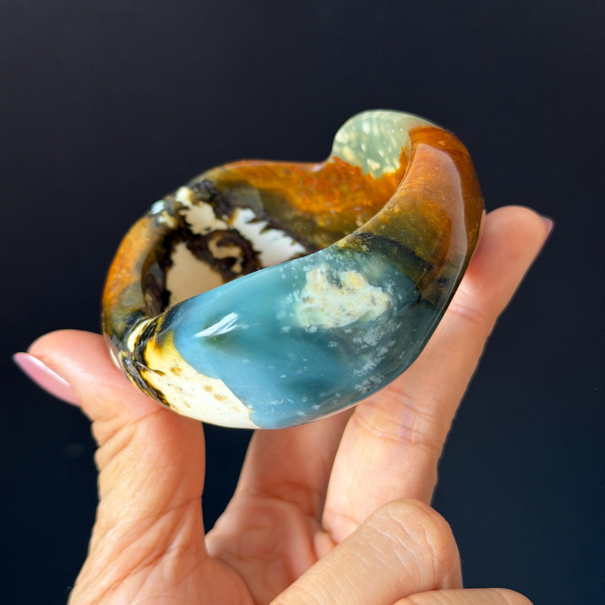 53.3mm Xiu Jade Serpentine Multi-colour Irregular Bangle: Natural Blue Brown Yellow White Green Jade Bracelet, Stone Carving Gemstone Jewelry untreated jade women bangle blue jade green jade white jade brown jade yellow jade multi color jade birthday gift for her wide bangle vintage bangle stone bracelet