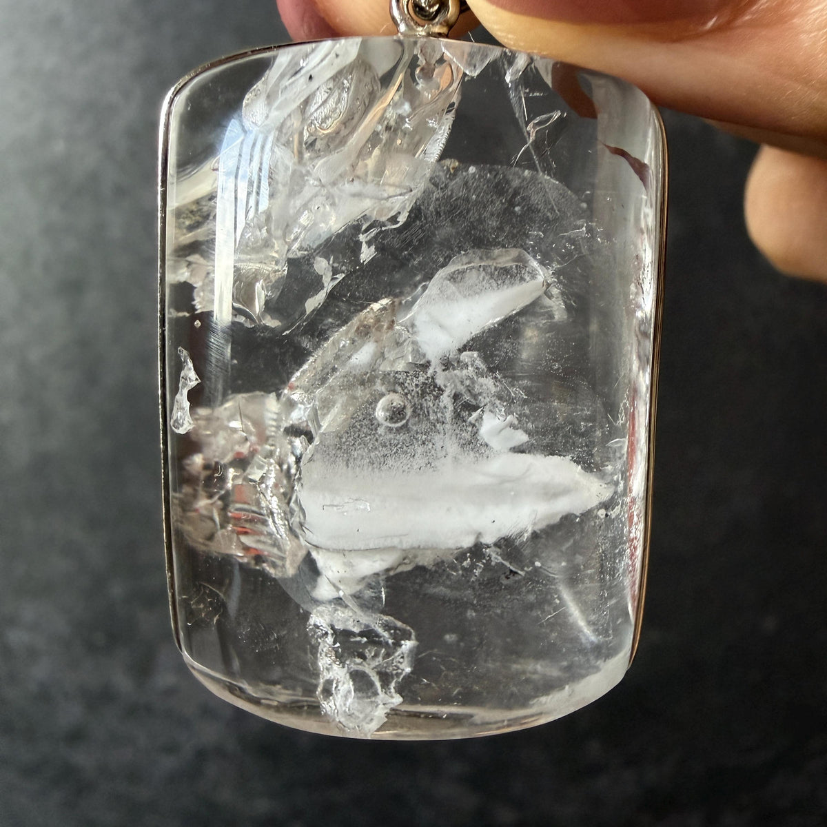 Ultra Rare! Polished Enhydro Quartz White Sand Waterfall & Shifting Bubble Inclusion Crystal Pendant Necklace | Winter Snow | Natural Gemstone Birthstone Gift for her  quicksand enhydro quartz sand water-fall pendant necklace choker gemstone charm polished stone pendant crystal charm birthstone men necklace chakra crystal minerals specimen sterling silver wire wrapped pendant inclusion quartz white sand inclusion rainbow quartz bubble inclusion cabochon inclusion crystal palm stone bird charm