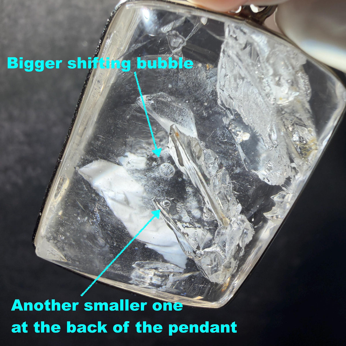 Ultra Rare! Polished Enhydro Quartz White Sand Waterfall & Shifting Bubble Inclusion Crystal Pendant Necklace | Winter Snow | Natural Gemstone Birthstone Gift for her  quicksand enhydro quartz sand water-fall pendant necklace choker gemstone charm polished stone pendant crystal charm birthstone men necklace chakra crystal minerals specimen sterling silver wire wrapped pendant inclusion quartz white sand inclusion rainbow quartz bubble inclusion cabochon inclusion crystal palm stone bird charm