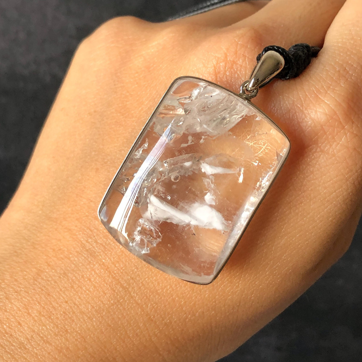 Ultra Rare! Polished Enhydro Quartz White Sand Waterfall & Shifting Bubble Inclusion Crystal Pendant Necklace | Winter Snow | Natural Gemstone Birthstone Gift for her  quicksand enhydro quartz sand water-fall pendant necklace choker gemstone charm polished stone pendant crystal charm birthstone men necklace chakra crystal minerals specimen sterling silver wire wrapped pendant inclusion quartz white sand inclusion rainbow quartz bubble inclusion cabochon inclusion crystal palm stone bird charm