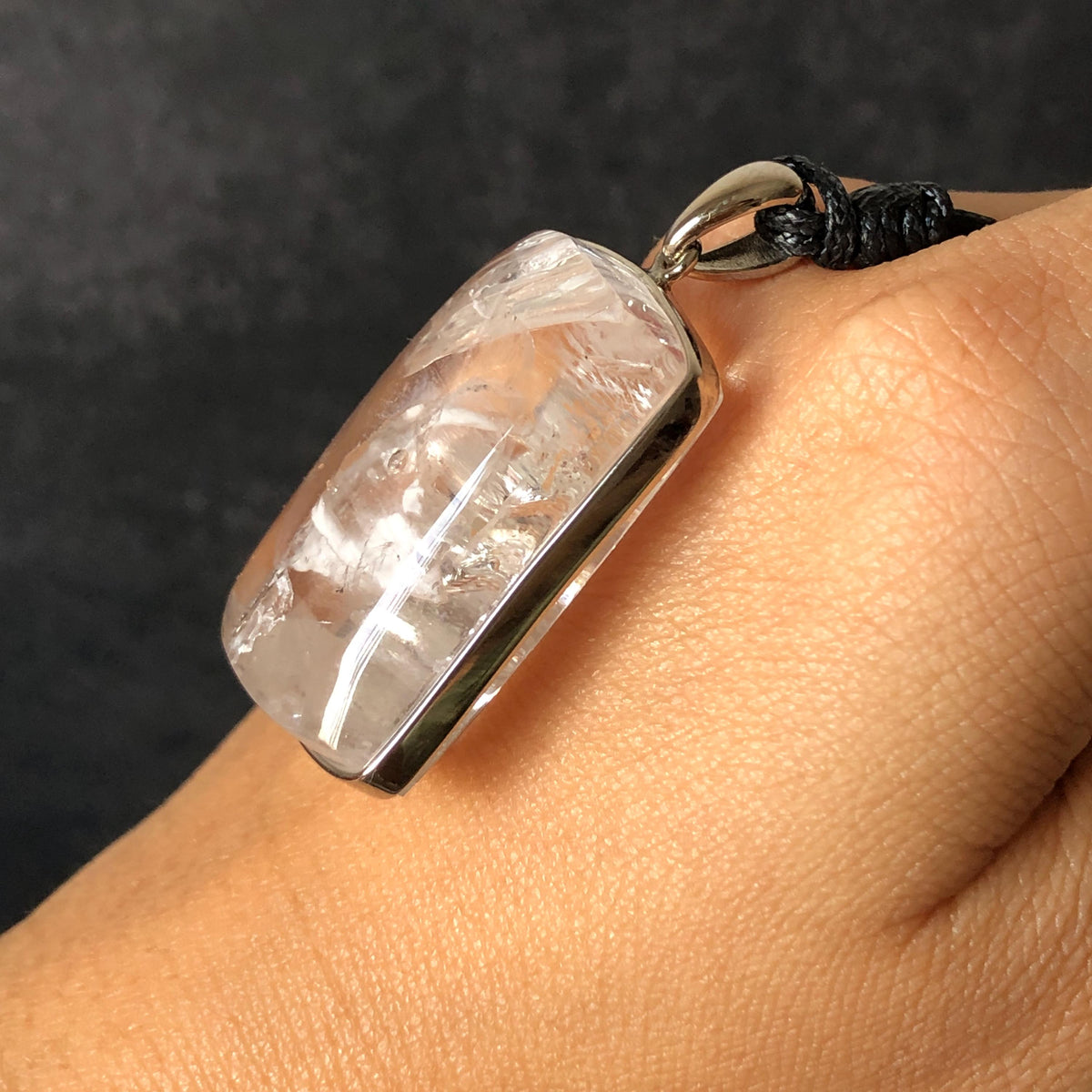 Ultra Rare! Polished Enhydro Quartz White Sand Waterfall & Shifting Bubble Inclusion Crystal Pendant Necklace | Winter Snow | Natural Gemstone Birthstone Gift for her  quicksand enhydro quartz sand water-fall pendant necklace choker gemstone charm polished stone pendant crystal charm birthstone men necklace chakra crystal minerals specimen sterling silver wire wrapped pendant inclusion quartz white sand inclusion rainbow quartz bubble inclusion cabochon inclusion crystal palm stone bird charm