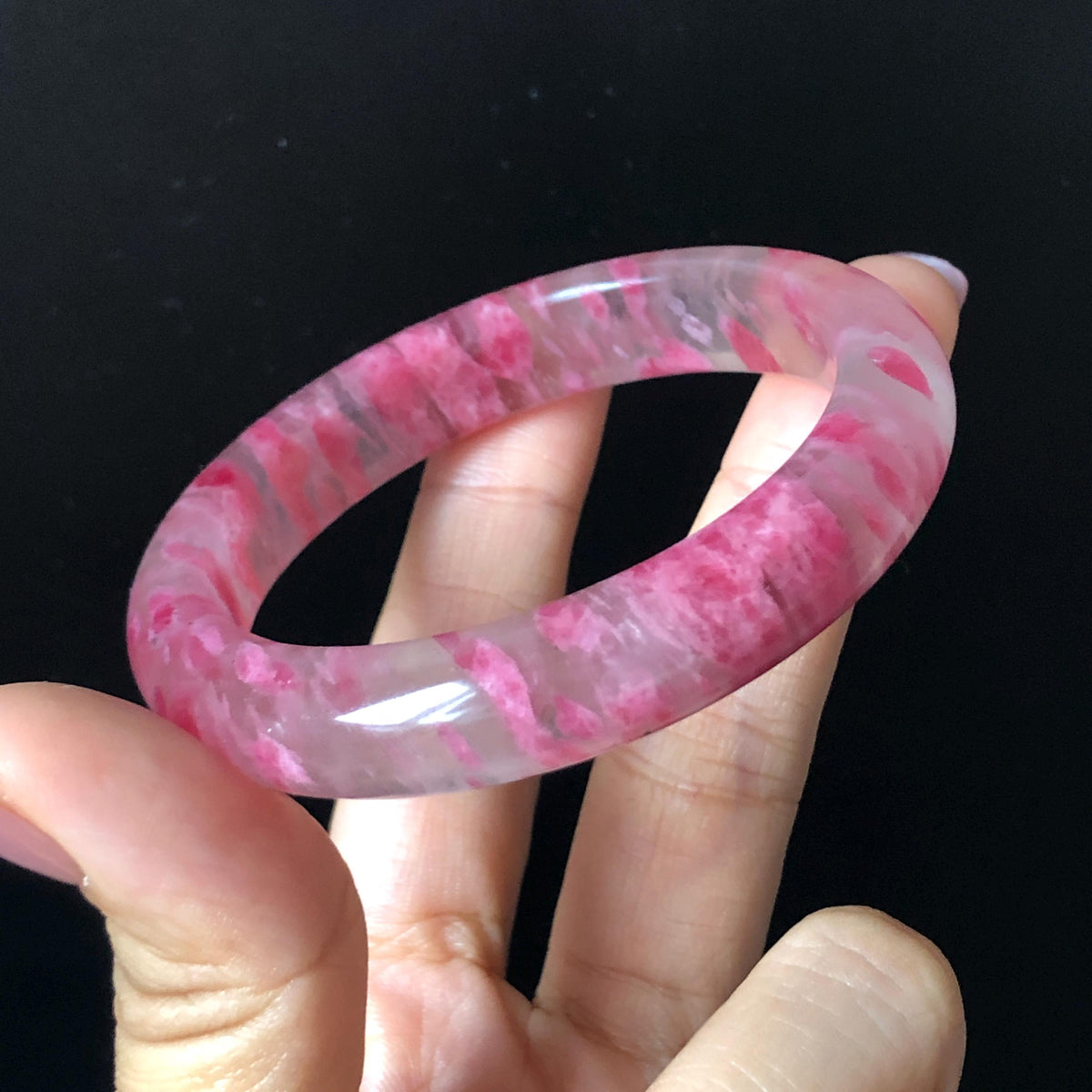 53.1mm Premium Ultra-rare Icy Rhodonite Crystal Bangle: Natural Blossom Flowers Sakura Rain Plum Cherry Blossom Healing Stone Heart Chakra icy natural crystal bracelet gemstone bangle pink stone bangle love stone healing stone heart chakra healing crystal mediative stone pink gemstone gift for her mother day gift