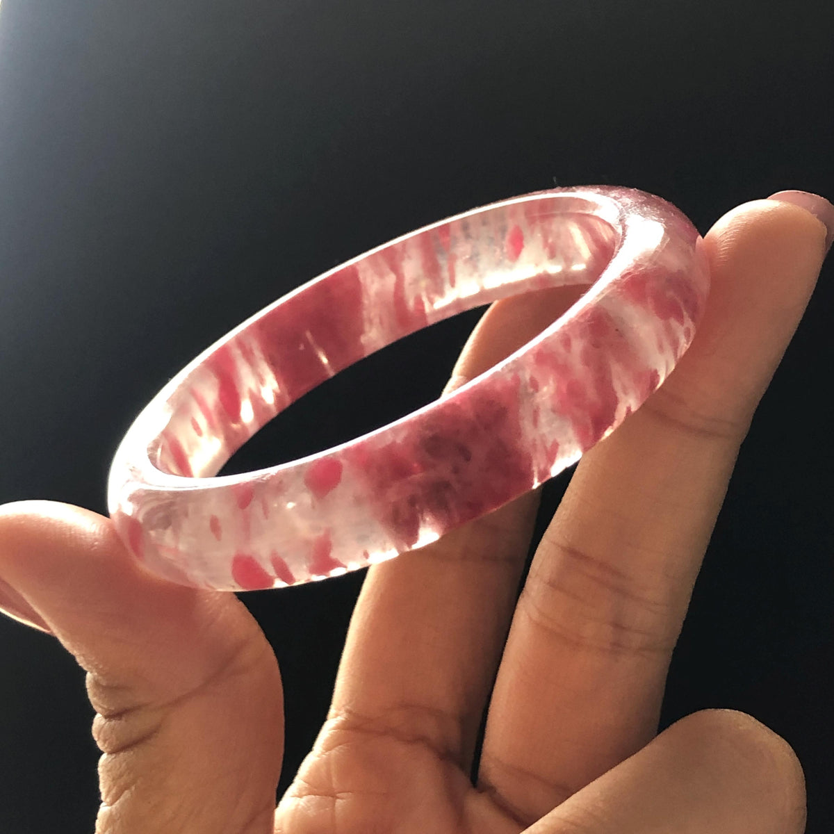 53.1mm Premium Ultra-rare Icy Rhodonite Crystal Bangle: Natural Blossom Flowers Sakura Rain Plum Cherry Blossom Healing Stone Heart Chakra icy natural crystal bracelet gemstone bangle pink stone bangle love stone healing stone heart chakra healing crystal mediative stone pink gemstone gift for her mother day gift