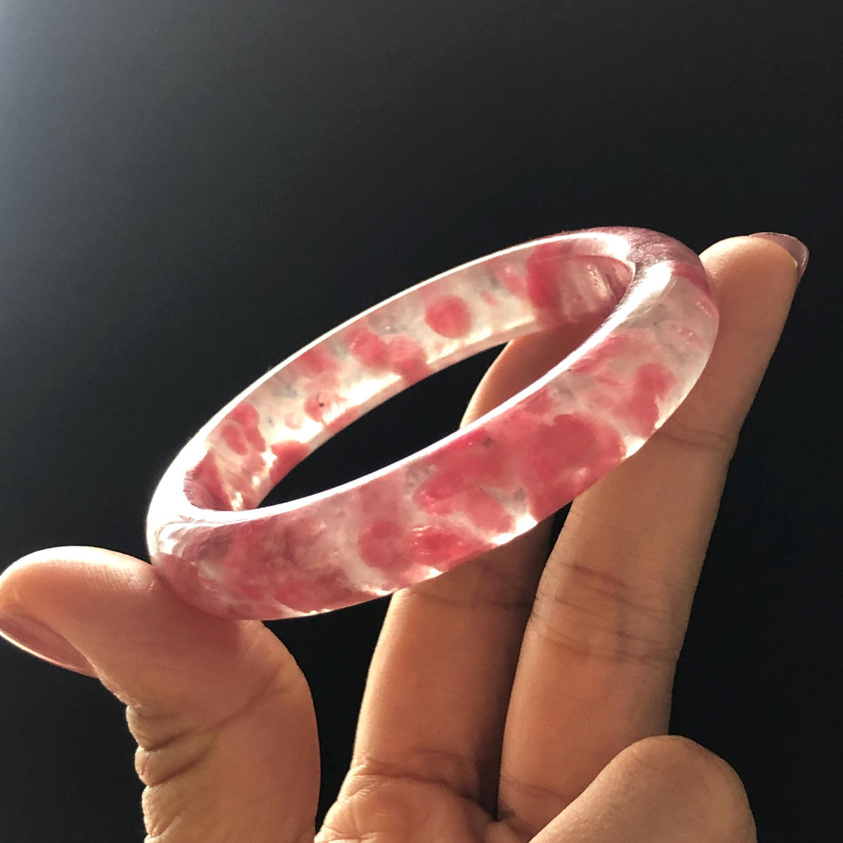 53.1mm Premium Ultra-rare Icy Rhodonite Crystal Bangle: Natural Blossom Flowers Sakura Rain Plum Cherry Blossom Healing Stone Heart Chakra icy natural crystal bracelet gemstone bangle pink stone bangle love stone healing stone heart chakra healing crystal mediative stone pink gemstone gift for her mother day gift
