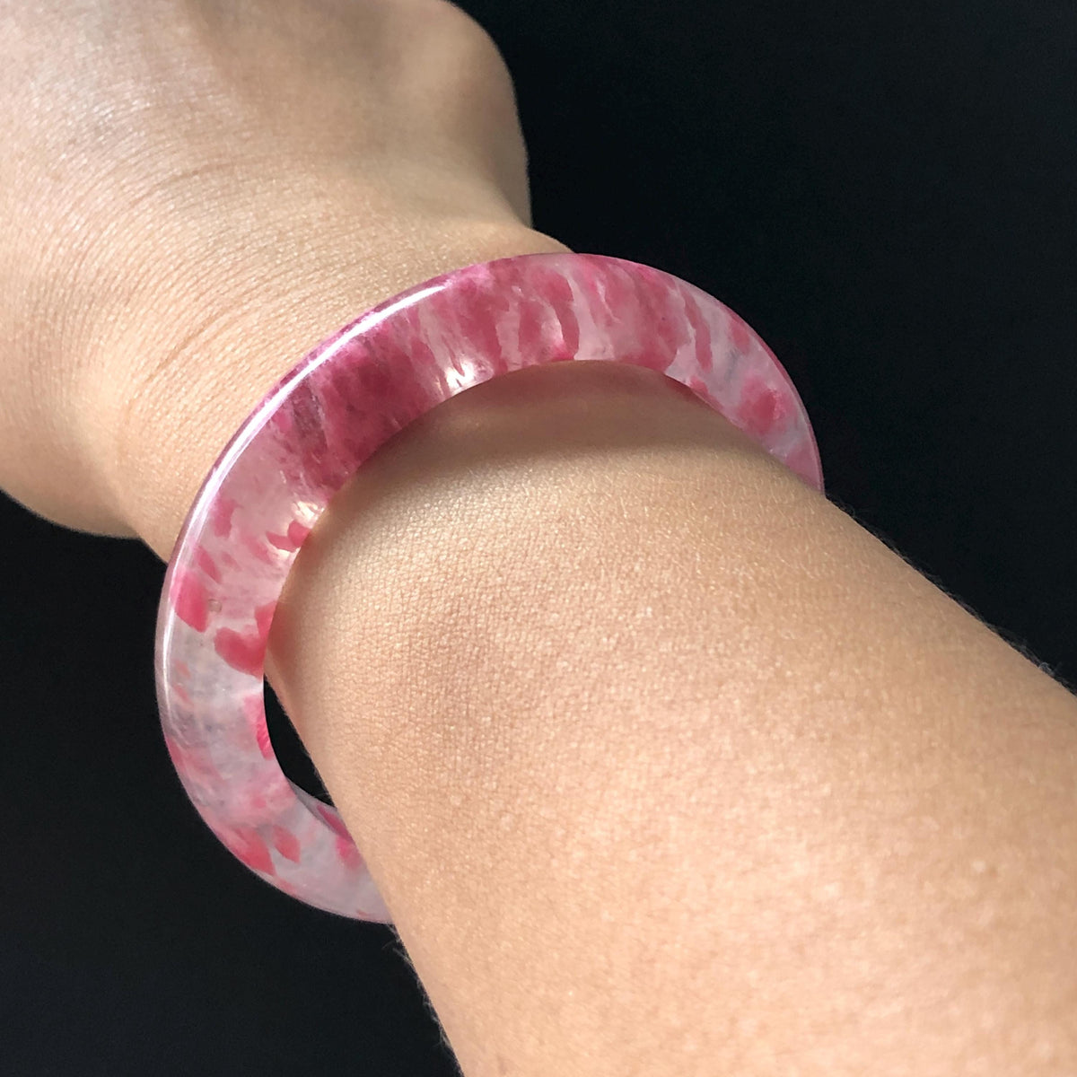 53.1mm Premium Ultra-rare Icy Rhodonite Crystal Bangle: Natural Blossom Flowers Sakura Rain Plum Cherry Blossom Healing Stone Heart Chakra icy natural crystal bracelet gemstone bangle pink stone bangle love stone healing stone heart chakra healing crystal mediative stone pink gemstone gift for her mother day gift