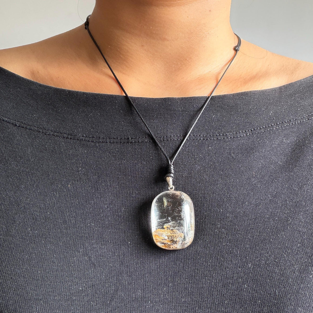 Ultra Rare! Polished Enhydro Quartz Flowing Iron Sand Inclusion Crystal Pendant Necklace | Colour Sand | Natural Gemstone Birthstone Gift for her quicksand enhydro quartz sand water-fall pendant necklace choker gemstone charm polished stone pendant crystal charm birthstone men necklace chakra crystal minerals specimen sterling silver wire wrapped pendant inclusion quartz white sand inclusion rainbow quartz bubble inclusion cabochon inclusion crystal palm stone bird charm golden healer
