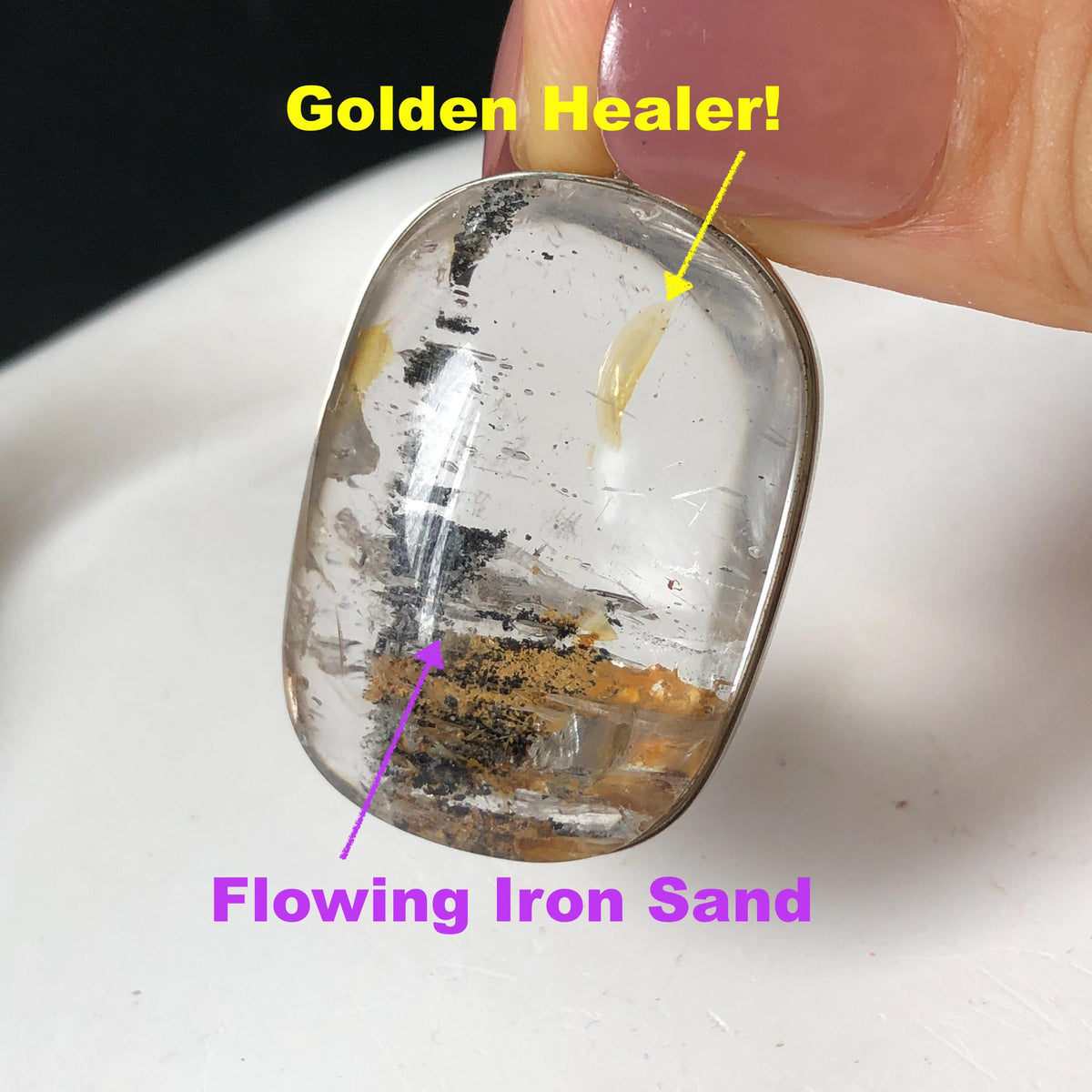 Ultra Rare! Polished Enhydro Quartz Flowing Iron Sand Inclusion Crystal Pendant Necklace | Colour Sand | Natural Gemstone Birthstone Gift for her quicksand enhydro quartz sand water-fall pendant necklace choker gemstone charm polished stone pendant crystal charm birthstone men necklace chakra crystal minerals specimen sterling silver wire wrapped pendant inclusion quartz white sand inclusion rainbow quartz bubble inclusion cabochon inclusion crystal palm stone bird charm golden healer