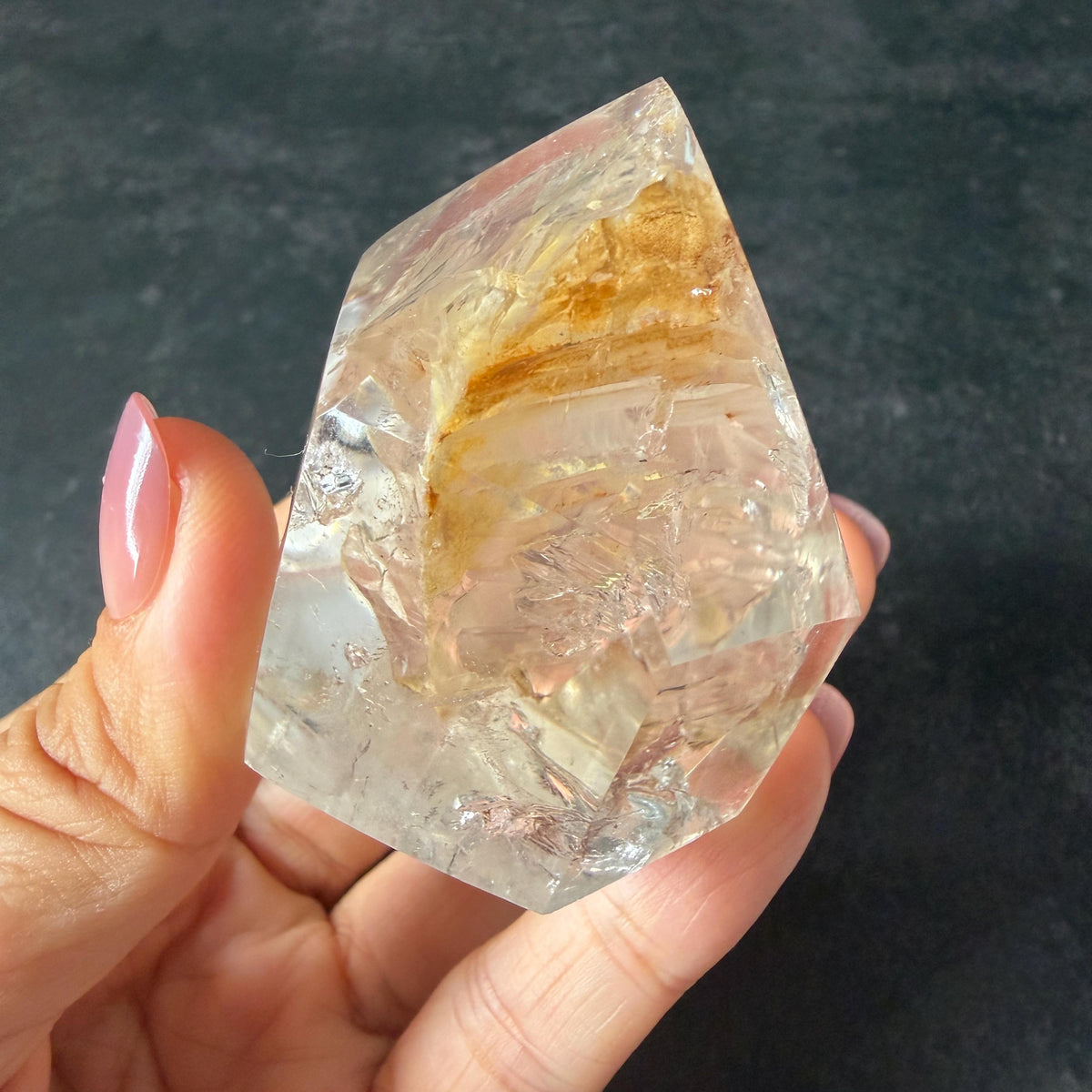 Ultra Rare! Enhydro Quartz Palm Stone: UV-reactive Yellow & White Sand Waterfall and Multiple Big Moving Bubbles Inclusion Golden Healer Polished Crystal | Natural Gemstone Birthstone Gift for her enhydro quartz sand water-fall pendant decorative piece gemstone charm stone pendant rainbow quartz polished stone crystal charm birthstone men necklace chakra crystal minerals specimen inclusion crystal inclusion crystal yellow sand inclusion yellow hematoid yellow iron oxide inclusion UV reactive