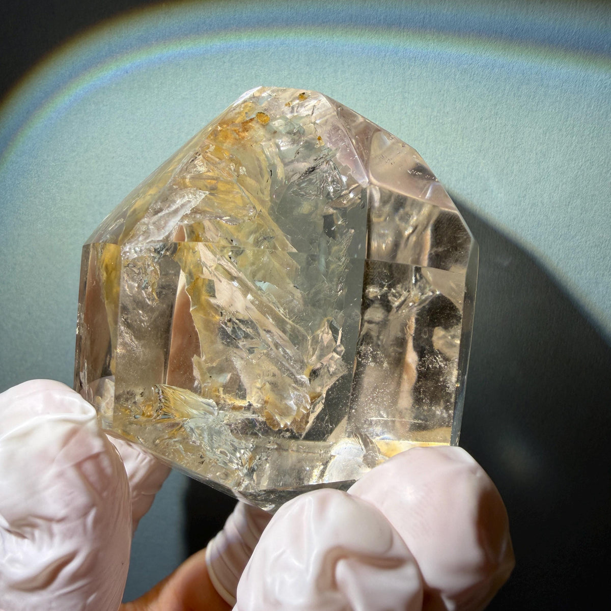 Ultra Rare! Enhydro Quartz Palm Stone: UV-reactive Yellow & White Sand Waterfall and Multiple Big Moving Bubbles Inclusion Golden Healer Polished Crystal | Natural Gemstone Birthstone Gift for her enhydro quartz sand water-fall pendant decorative piece gemstone charm stone pendant rainbow quartz polished stone crystal charm birthstone men necklace chakra crystal minerals specimen inclusion crystal inclusion crystal yellow sand inclusion yellow hematoid yellow iron oxide inclusion UV reactive