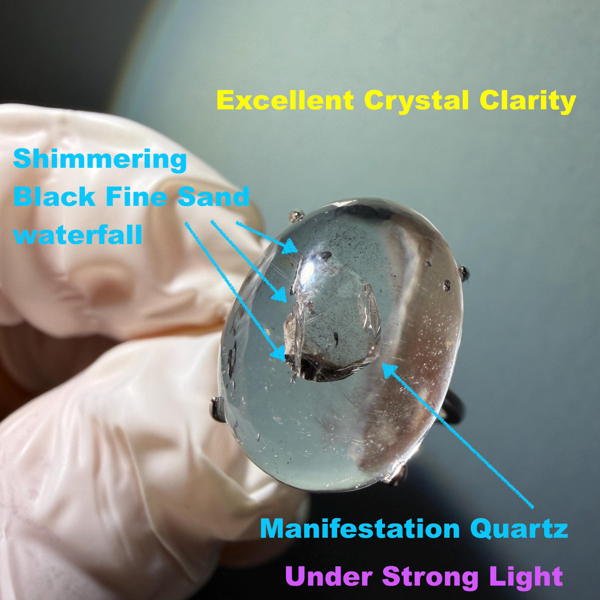 Enhydro Quartz (Herkimer Diamond) S925 Silver Adjustable Ring: Flowing Shimmering Fine Black Sand Waterfall in Manifestation Quartz Inclusion Polished Crystal Statement Ring for Women crystal band ring cocktail ring stackable ring 7 chakra meditation crystal healing stone birthstone silver ring ring for men rainbow quartz minerals specimen inclusion quartz quick sand inclusion fluid inclusion water inclusion cocktail ring stackable ring enhydro crystal ring men statement ring untreated crystal