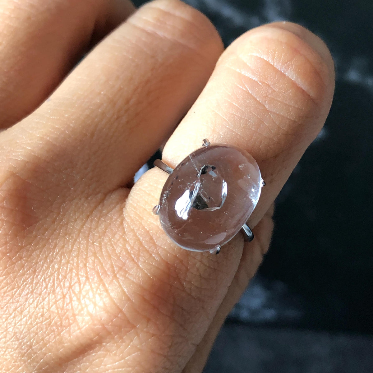 Enhydro Quartz (Herkimer Diamond) S925 Silver Adjustable Ring: Flowing Shimmering Fine Black Sand Waterfall in Manifestation Quartz Inclusion Polished Crystal Statement Ring for Women crystal band ring cocktail ring stackable ring 7 chakra meditation crystal healing stone birthstone silver ring ring for men rainbow quartz minerals specimen inclusion quartz quick sand inclusion fluid inclusion water inclusion cocktail ring stackable ring enhydro crystal ring men statement ring untreated crystal