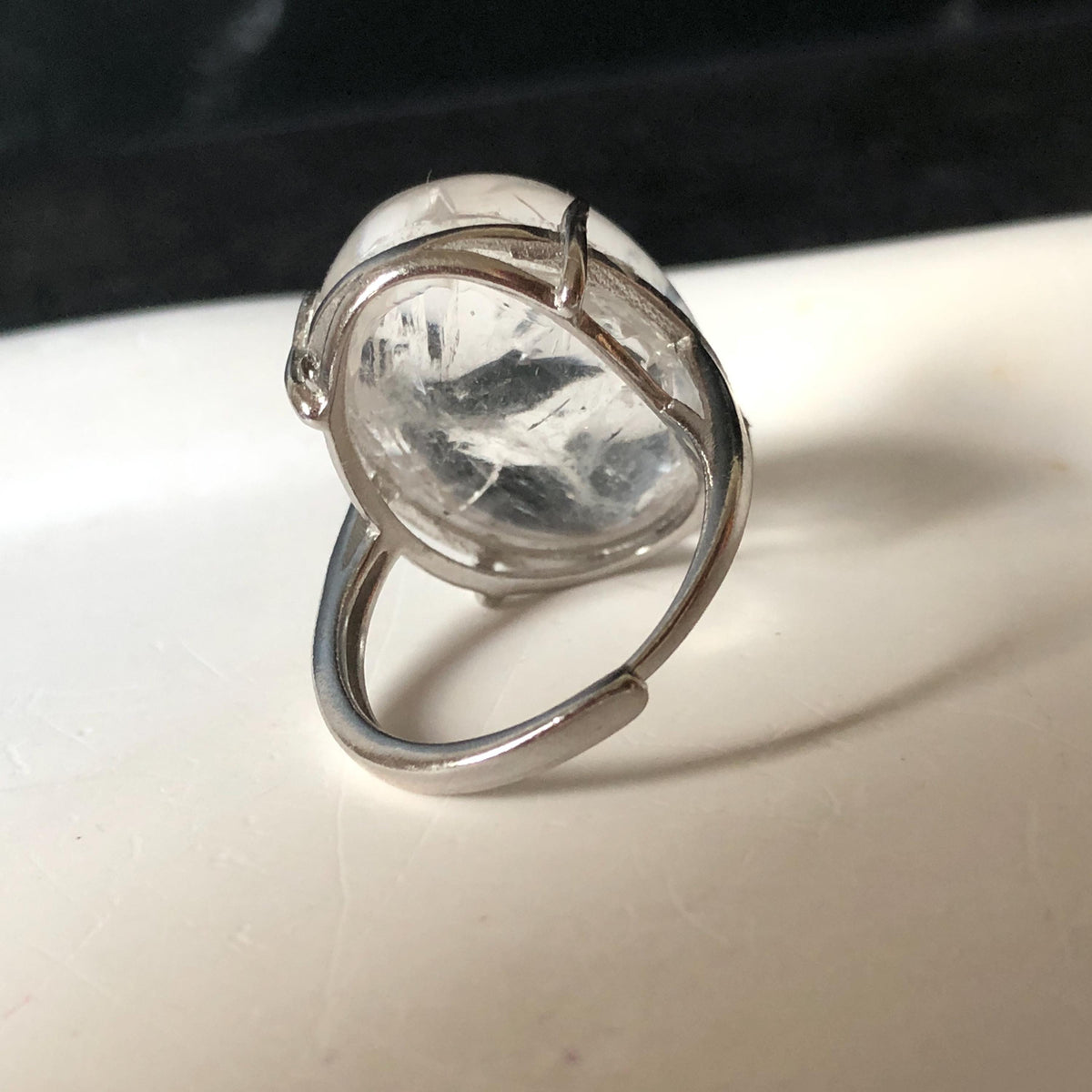 Enhydro Quartz (Herkimer Diamond) S925 Silver Adjustable Ring: Flowing Shimmering Black Sand & Shifting Bubble Inclusion Polished Crystal Statement Ring for Women crystal band ring cocktail ring stackable ring 7 chakra meditation crystal healing stone birthstone silver ring ring for men rainbow quartz minerals specimen inclusion quartz quick sand inclusion fluid inclusion water inclusion cocktail ring stackable ring enhydro crystal ring men statement ring untreated crystal