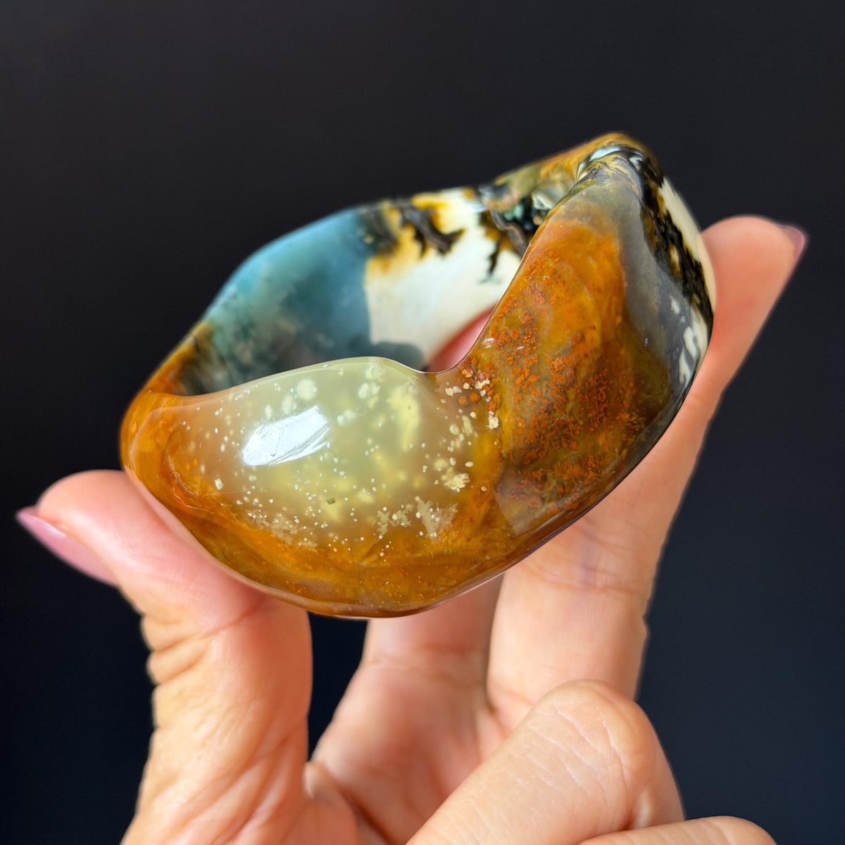 53.3mm Xiu Jade Serpentine Multi-colour Irregular Bangle: Natural Blue Brown Yellow White Green Jade Bracelet, Stone Carving Gemstone Jewelry untreated jade women bangle blue jade green jade white jade brown jade yellow jade multi color jade birthday gift for her wide bangle vintage bangle stone bracelet