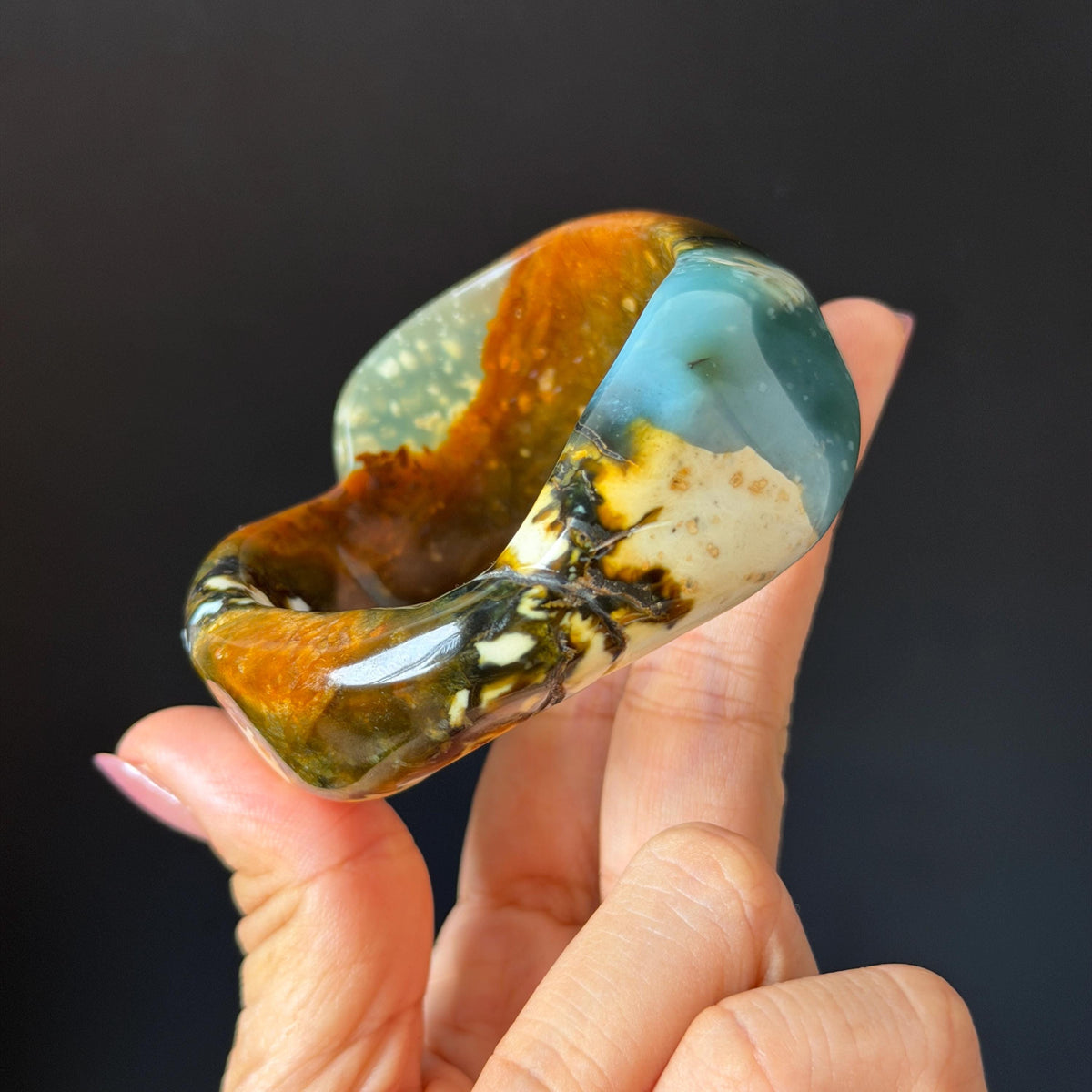 53.3mm Xiu Jade Serpentine Multi-colour Irregular Bangle: Natural Blue Brown Yellow White Green Jade Bracelet, Stone Carving Gemstone Jewelry untreated jade women bangle blue jade green jade white jade brown jade yellow jade multi color jade birthday gift for her wide bangle vintage bangle stone bracelet