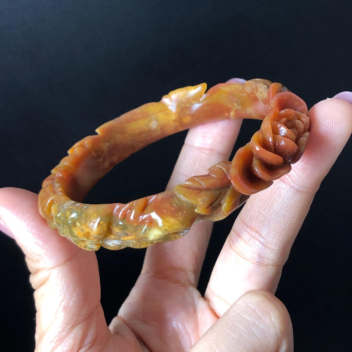 Custom Size 50-62mm! Xiu Jade Fire Phoenix & Red Peony Hand Carved Bangle: Certified Natural Serpentine Yellow Red Jade handcrafted Bracelet 3D stone carving Accept Customized order tailor-made bangle customized gift phoenix lover gift for her natural jade with certificate bracelet red jade yellow jade multicolour jade certified jade stone bangle gemstone bracelet jade carving phoenix carving peony carving personalized gift make to order chinese untreated jade birthday gift hallow out