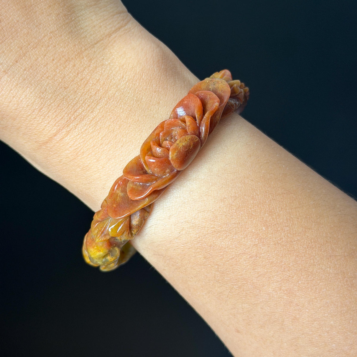 Custom Size 50-62mm! Xiu Jade Fire Phoenix & Red Peony Hand Carved Bangle: Certified Natural Serpentine Yellow Red Jade handcrafted Bracelet 3D stone carving Accept Customized order tailor-made bangle customized gift phoenix lover gift for her natural jade with certificate bracelet red jade yellow jade multicolour jade certified jade stone bangle gemstone bracelet jade carving phoenix carving peony carving personalized gift make to order chinese untreated jade birthday gift hallow out