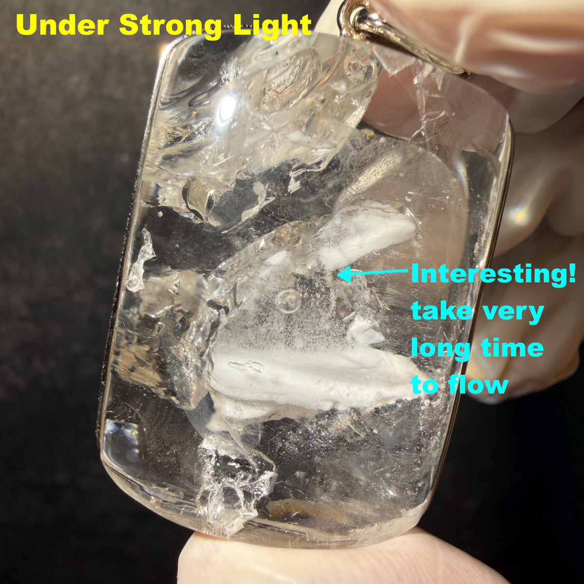 Ultra Rare! Polished Enhydro Quartz White Sand Waterfall & Shifting Bubble Inclusion Crystal Pendant Necklace | Winter Snow | Natural Gemstone Birthstone Gift for her  quicksand enhydro quartz sand water-fall pendant necklace choker gemstone charm polished stone pendant crystal charm birthstone men necklace chakra crystal minerals specimen sterling silver wire wrapped pendant inclusion quartz white sand inclusion rainbow quartz bubble inclusion cabochon inclusion crystal palm stone bird charm