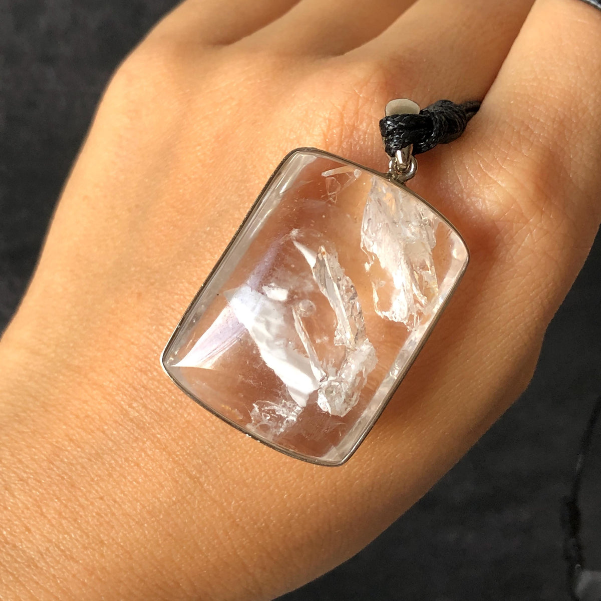 Ultra Rare! Polished Enhydro Quartz White Sand Waterfall & Shifting Bubble Inclusion Crystal Pendant Necklace | Winter Snow | Natural Gemstone Birthstone Gift for her  quicksand enhydro quartz sand water-fall pendant necklace choker gemstone charm polished stone pendant crystal charm birthstone men necklace chakra crystal minerals specimen sterling silver wire wrapped pendant inclusion quartz white sand inclusion rainbow quartz bubble inclusion cabochon inclusion crystal palm stone bird charm