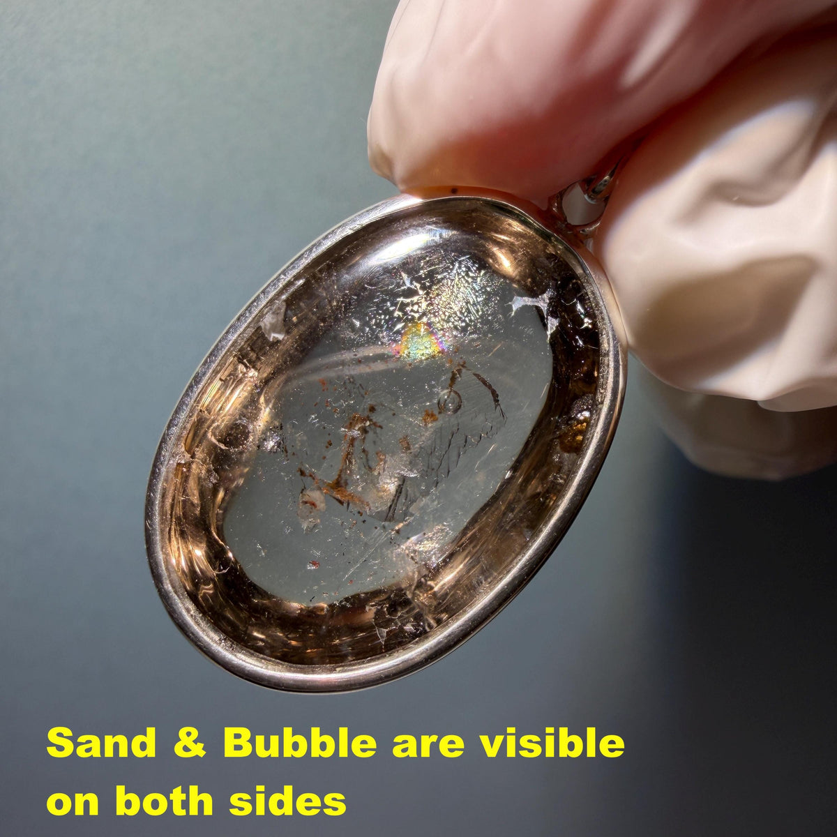 Rare! Polished Enhydro Quartz Flowing Chalcopyrite & Yellow Sand Waterfall with shifting bubble Inclusion Crystal Cabochon Pendant Necklace | Natural Gemstone Birthstone Gift for her quicksand enhydro quartz sand water-fall choker gemstone charm polished stone pendant birthstone men necklace chakra crystal minerals specimen sterling silver wire wrapped pendant inclusion quartz yellow sand inclusion rainbow quartz bubble inclusion cabochon inclusion crystal palm stone for meditation