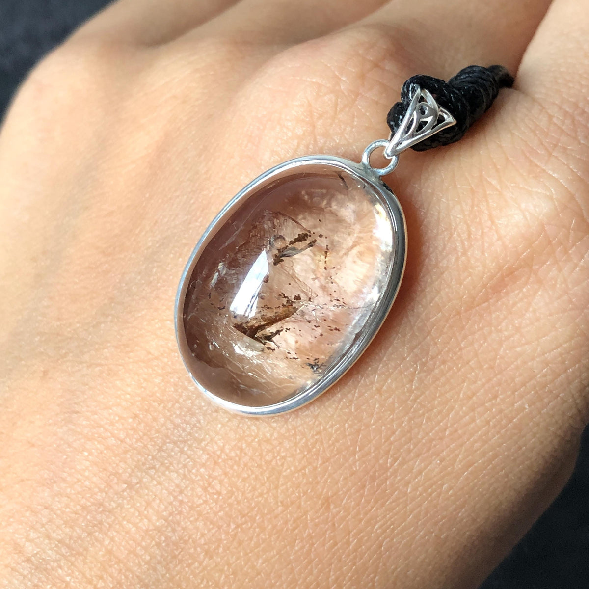 Rare! Polished Enhydro Quartz Flowing Chalcopyrite & Yellow Sand Waterfall with shifting bubble Inclusion Crystal Cabochon Pendant Necklace | Natural Gemstone Birthstone Gift for her quicksand enhydro quartz sand water-fall choker gemstone charm polished stone pendant birthstone men necklace chakra crystal minerals specimen sterling silver wire wrapped pendant inclusion quartz yellow sand inclusion rainbow quartz bubble inclusion cabochon inclusion crystal palm stone for meditation