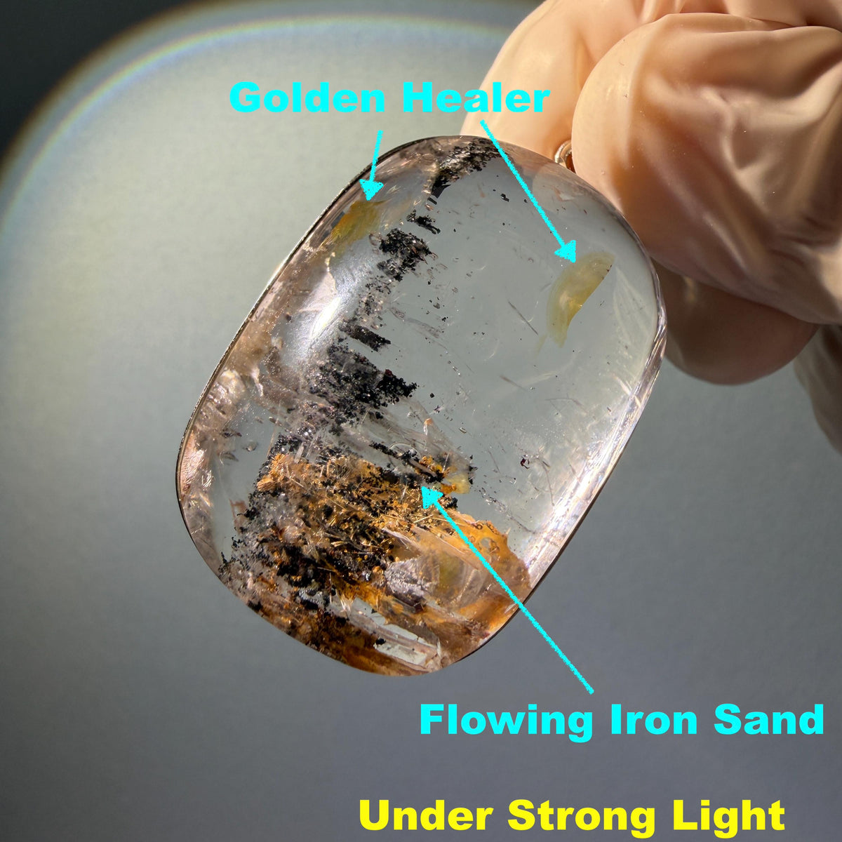 Ultra Rare! Polished Enhydro Quartz Flowing Iron Sand Inclusion Crystal Pendant Necklace | Colour Sand | Natural Gemstone Birthstone Gift for her quicksand enhydro quartz sand water-fall pendant necklace choker gemstone charm polished stone pendant crystal charm birthstone men necklace chakra crystal minerals specimen sterling silver wire wrapped pendant inclusion quartz white sand inclusion rainbow quartz bubble inclusion cabochon inclusion crystal palm stone bird charm golden healer
