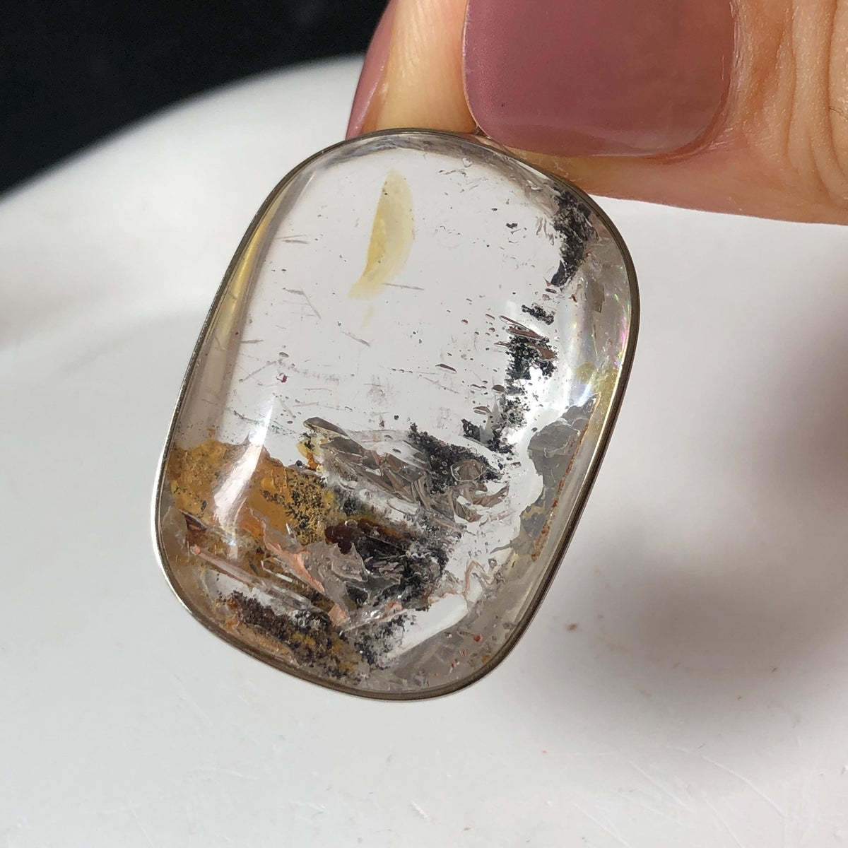 Ultra Rare! Polished Enhydro Quartz Flowing Iron Sand Inclusion Crystal Pendant Necklace | Colour Sand | Natural Gemstone Birthstone Gift for her quicksand enhydro quartz sand water-fall pendant necklace choker gemstone charm polished stone pendant crystal charm birthstone men necklace chakra crystal minerals specimen sterling silver wire wrapped pendant inclusion quartz white sand inclusion rainbow quartz bubble inclusion cabochon inclusion crystal palm stone bird charm golden healer