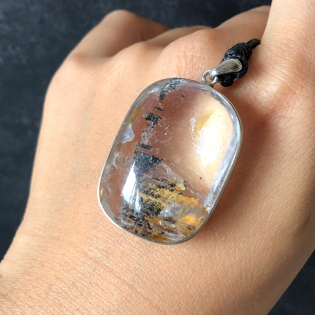 Ultra Rare! Polished Enhydro Quartz Flowing Iron Sand Inclusion Crystal Pendant Necklace | Colour Sand | Natural Gemstone Birthstone Gift for her quicksand enhydro quartz sand water-fall pendant necklace choker gemstone charm polished stone pendant crystal charm birthstone men necklace chakra crystal minerals specimen sterling silver wire wrapped pendant inclusion quartz white sand inclusion rainbow quartz bubble inclusion cabochon inclusion crystal palm stone bird charm golden healer