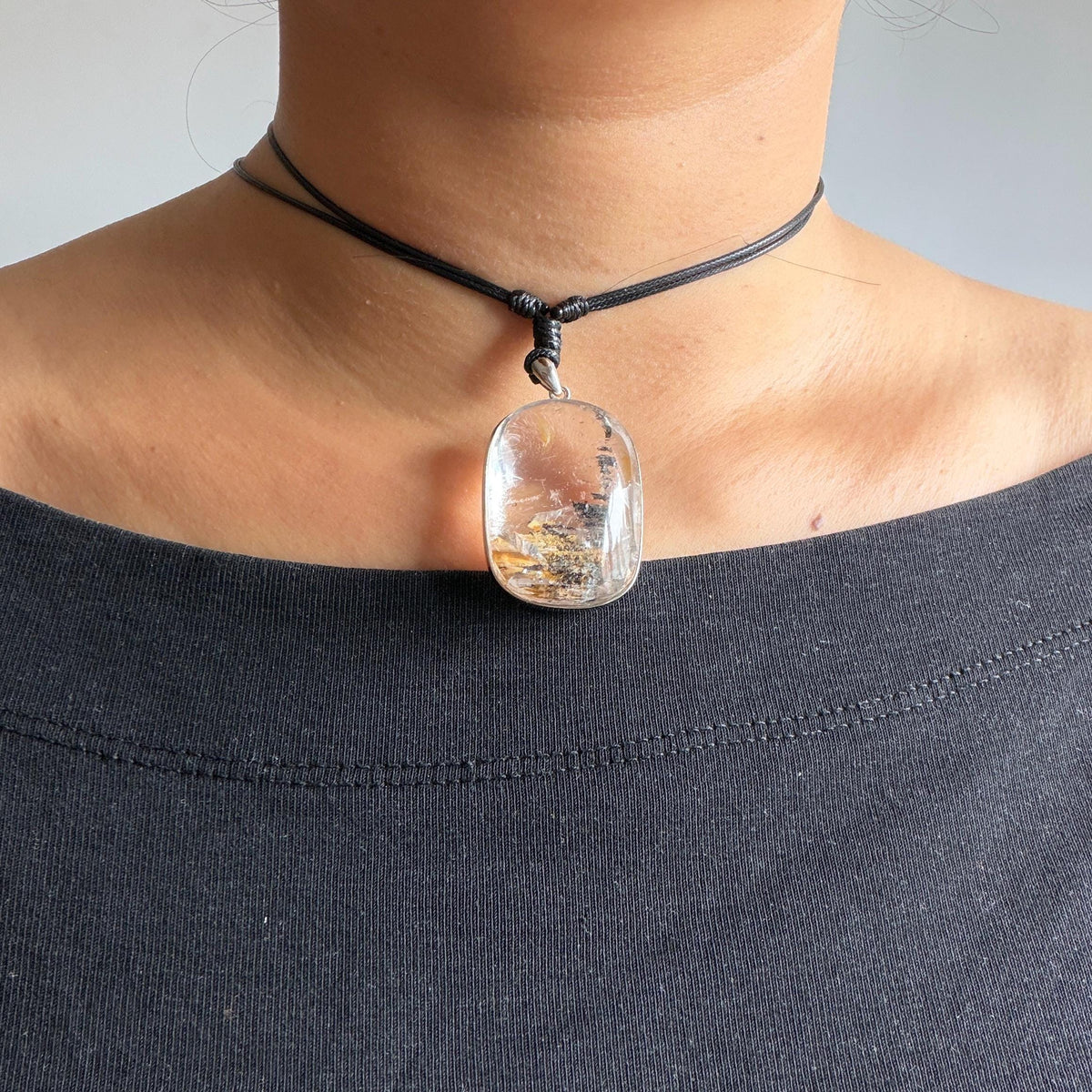 Ultra Rare! Polished Enhydro Quartz Flowing Iron Sand Inclusion Crystal Pendant Necklace | Colour Sand | Natural Gemstone Birthstone Gift for her quicksand enhydro quartz sand water-fall pendant necklace choker gemstone charm polished stone pendant crystal charm birthstone men necklace chakra crystal minerals specimen sterling silver wire wrapped pendant inclusion quartz white sand inclusion rainbow quartz bubble inclusion cabochon inclusion crystal palm stone bird charm golden healer