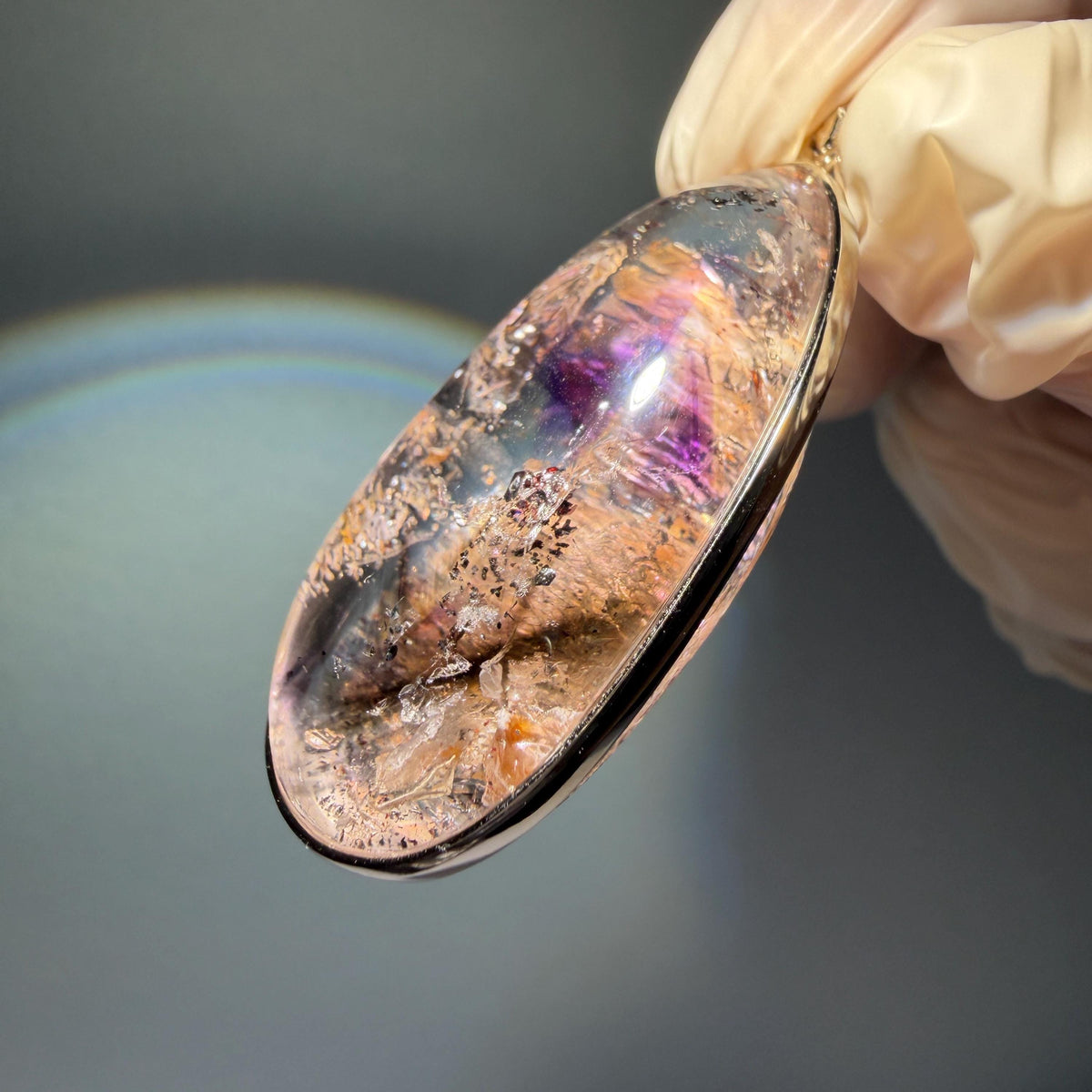 Rare Found! Polished Enhydro Quartz Super Seven Flowing Sand & with shifting bubble Inclusion Crystal Cabochon Pendant Necklace | Natural Gemstone Birthstone Gift for her quicksand enhydro quartz sand water-fall choker gemstone charm polished stone pendant birthstone men necklace chakra crystal minerals specimen sterling silver wire wrapped pendant inclusion quartz sand inclusion rainbow quartz bubble inclusion cabochon inclusion crystal palm stone for meditation melody stone