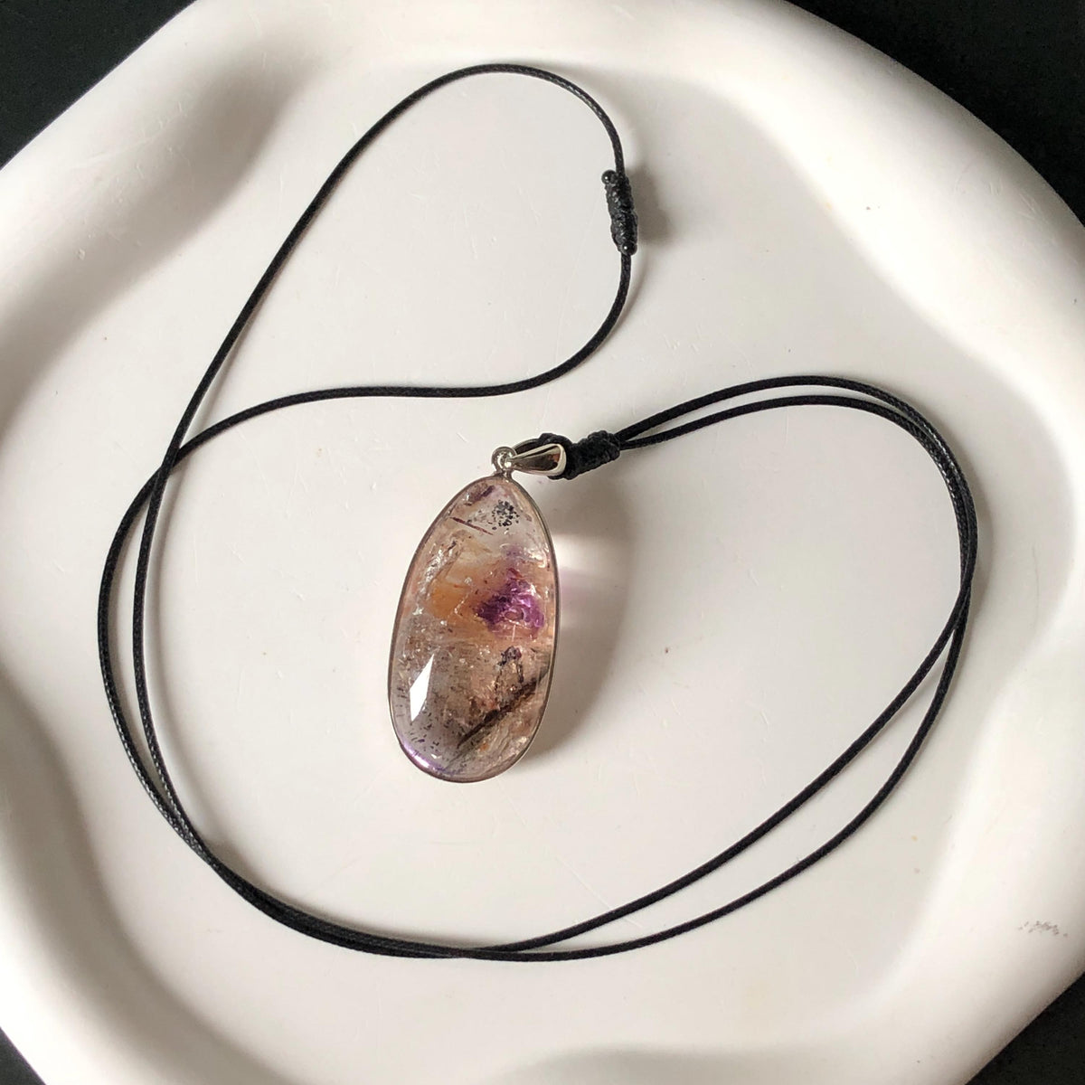 Rare Found! Polished Enhydro Quartz Super Seven Flowing Sand & with shifting bubble Inclusion Crystal Cabochon Pendant Necklace | Natural Gemstone Birthstone Gift for her quicksand enhydro quartz sand water-fall choker gemstone charm polished stone pendant birthstone men necklace chakra crystal minerals specimen sterling silver wire wrapped pendant inclusion quartz sand inclusion rainbow quartz bubble inclusion cabochon inclusion crystal palm stone for meditation melody stone