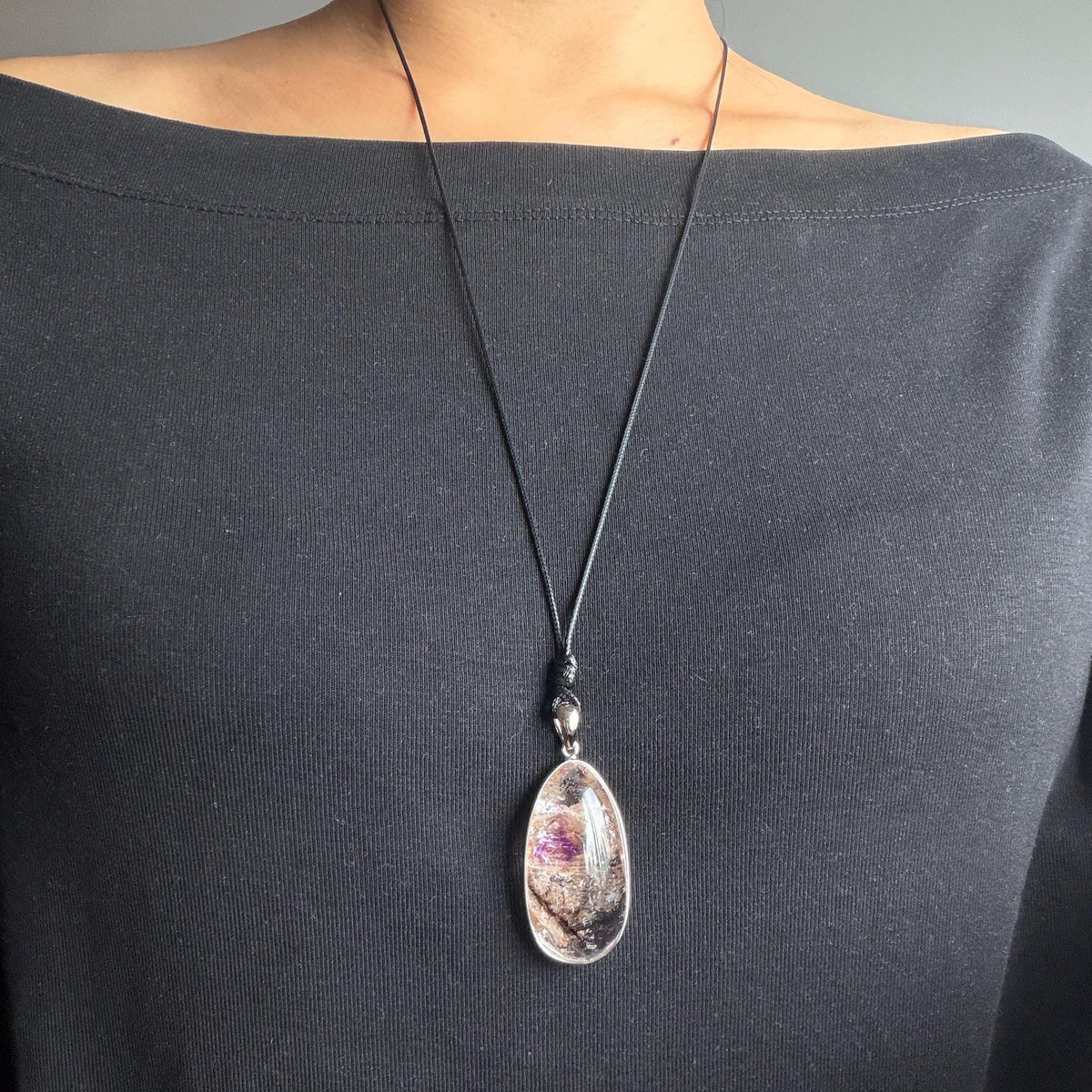 Rare Found! Polished Enhydro Quartz Super Seven Flowing Sand & with shifting bubble Inclusion Crystal Cabochon Pendant Necklace | Natural Gemstone Birthstone Gift for her quicksand enhydro quartz sand water-fall choker gemstone charm polished stone pendant birthstone men necklace chakra crystal minerals specimen sterling silver wire wrapped pendant inclusion quartz sand inclusion rainbow quartz bubble inclusion cabochon inclusion crystal palm stone for meditation melody stone