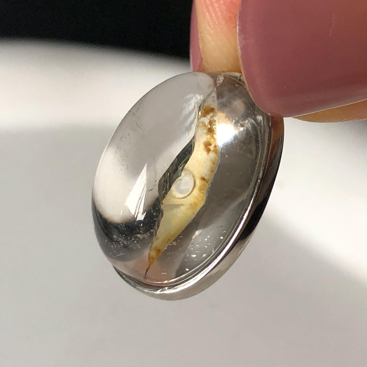 Rare! Polished Enhydro Quartz Flowing Yellow Sand with shifting bubble Inclusion Crystal Cabochon S925 Silver Pendant Adjustable Necklace | Natural Gemstone Birthstone Gift for her quicksand enhydro quartz sand water-fall choker gemstone charm polished stone pendant birthstone men necklace chakra crystal minerals specimen sterling silver wire wrapped pendant inclusion quartz yellow sand inclusion rainbow quartz bubble inclusion cabochon inclusion crystal palm stone for meditation