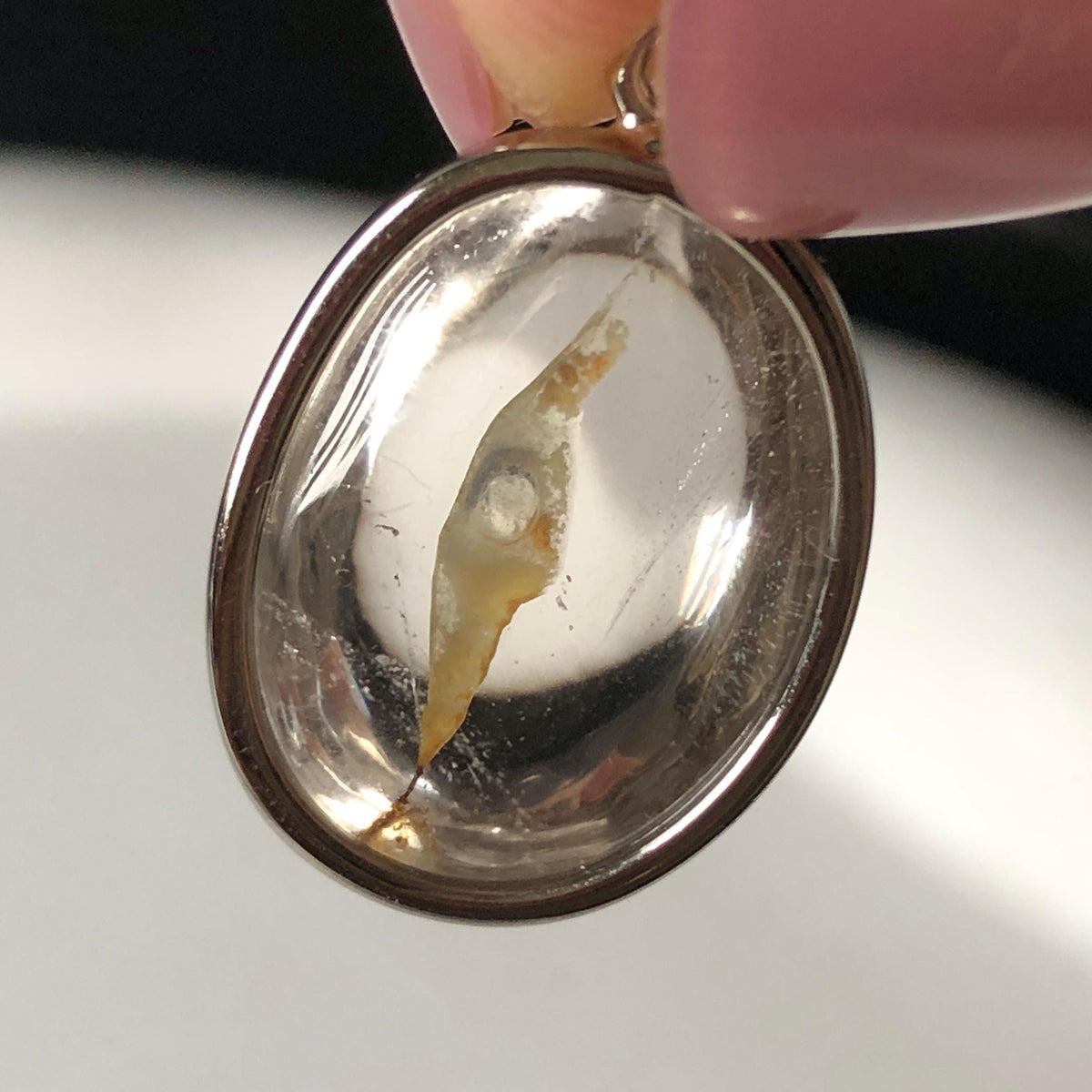 Rare! Polished Enhydro Quartz Flowing Yellow Sand with shifting bubble Inclusion Crystal Cabochon S925 Silver Pendant Adjustable Necklace | Natural Gemstone Birthstone Gift for her quicksand enhydro quartz sand water-fall choker gemstone charm polished stone pendant birthstone men necklace chakra crystal minerals specimen sterling silver wire wrapped pendant inclusion quartz yellow sand inclusion rainbow quartz bubble inclusion cabochon inclusion crystal palm stone for meditation