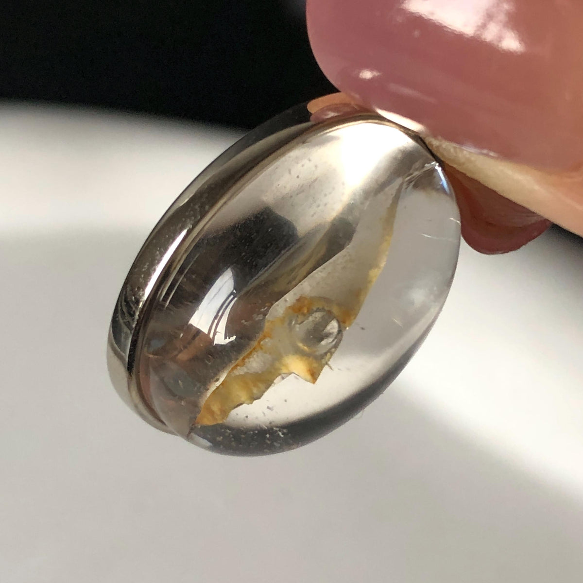 Rare! Polished Enhydro Quartz Flowing Yellow Sand with shifting bubble Inclusion Crystal Cabochon S925 Silver Pendant Adjustable Necklace | Natural Gemstone Birthstone Gift for her quicksand enhydro quartz sand water-fall choker gemstone charm polished stone pendant birthstone men necklace chakra crystal minerals specimen sterling silver wire wrapped pendant inclusion quartz yellow sand inclusion rainbow quartz bubble inclusion cabochon inclusion crystal palm stone for meditation