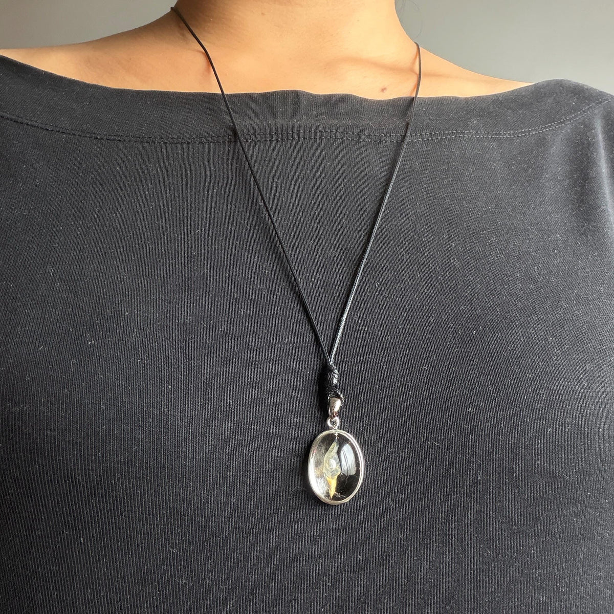 Rare! Polished Enhydro Quartz Flowing Yellow Sand with shifting bubble Inclusion Crystal Cabochon S925 Silver Pendant Adjustable Necklace | Natural Gemstone Birthstone Gift for her quicksand enhydro quartz sand water-fall choker gemstone charm polished stone pendant birthstone men necklace chakra crystal minerals specimen sterling silver wire wrapped pendant inclusion quartz yellow sand inclusion rainbow quartz bubble inclusion cabochon inclusion crystal palm stone for meditation