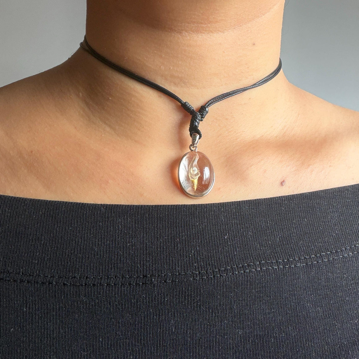 Rare! Polished Enhydro Quartz Flowing Yellow Sand with shifting bubble Inclusion Crystal Cabochon S925 Silver Pendant Adjustable Necklace | Natural Gemstone Birthstone Gift for her quicksand enhydro quartz sand water-fall choker gemstone charm polished stone pendant birthstone men necklace chakra crystal minerals specimen sterling silver wire wrapped pendant inclusion quartz yellow sand inclusion rainbow quartz bubble inclusion cabochon inclusion crystal palm stone for meditation