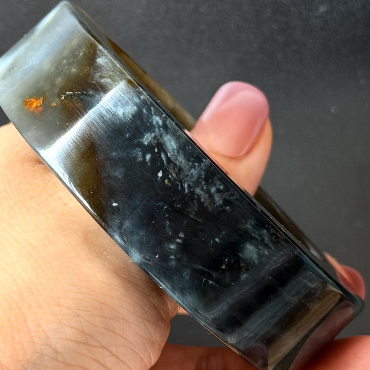 57.5mm Xiu Jade Serpentine Hand Carved Peony Flowers Bangle: Natural Black Jade Handcrafted Bracelet, Stone Carving Gemstone Jewelry Gift for her wide jade bangle jade carving hand engraved stone carving natural untreated jade bracelet black jade yellow jade handcraft jade peony carving flower carving chinese jade vintage bangle antique bracelet 3D stone carving jade carving