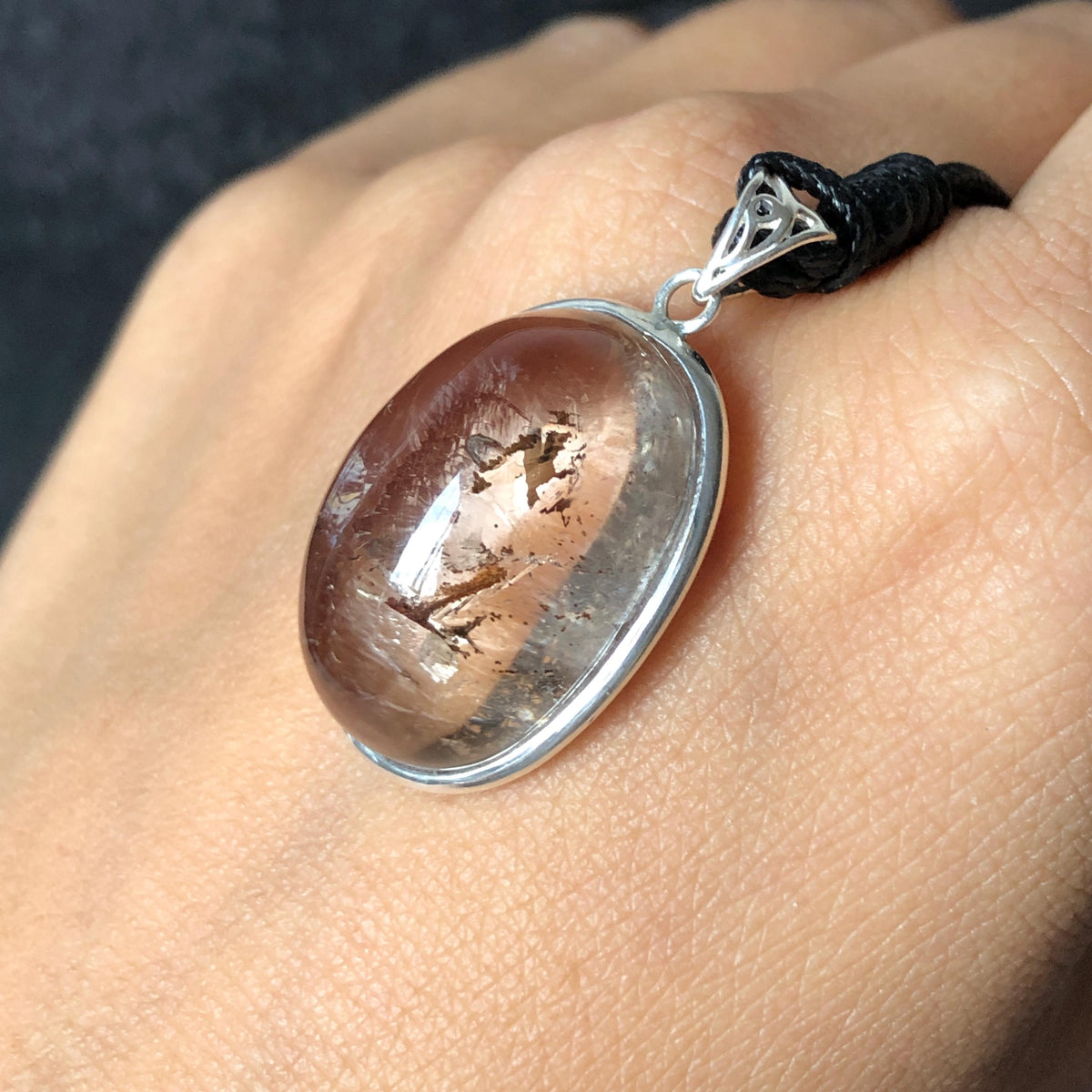 Rare! Polished Enhydro Quartz Flowing Chalcopyrite & Yellow Sand Waterfall with shifting bubble Inclusion Crystal Cabochon Pendant Necklace | Natural Gemstone Birthstone Gift for her quicksand enhydro quartz sand water-fall choker gemstone charm polished stone pendant birthstone men necklace chakra crystal minerals specimen sterling silver wire wrapped pendant inclusion quartz yellow sand inclusion rainbow quartz bubble inclusion cabochon inclusion crystal palm stone for meditation