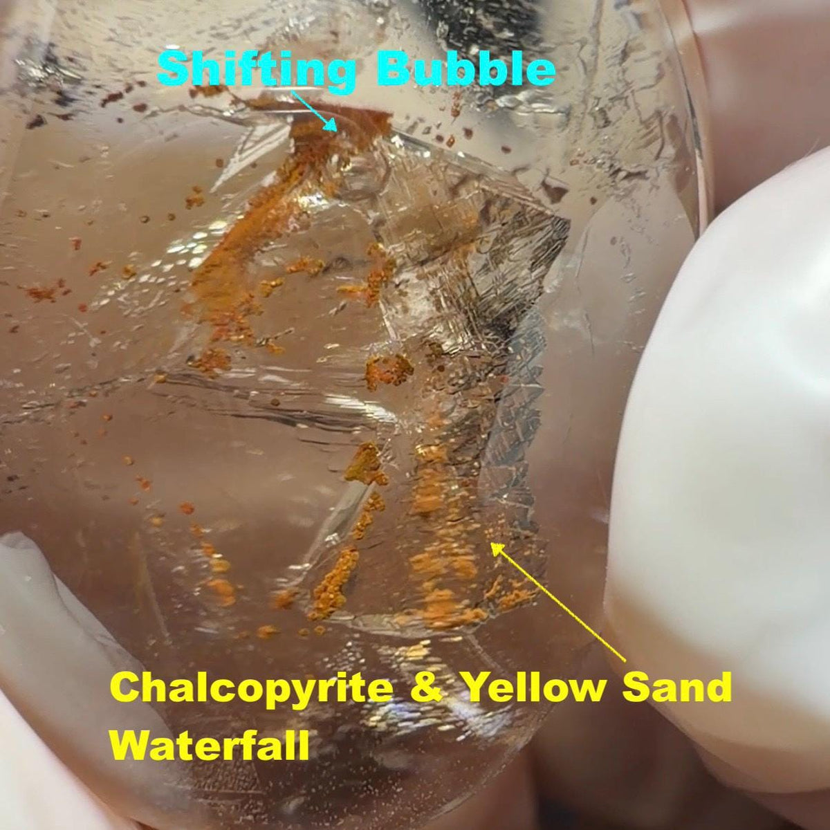 Rare! Polished Enhydro Quartz Flowing Chalcopyrite & Yellow Sand Waterfall with shifting bubble Inclusion Crystal Cabochon Pendant Necklace | Natural Gemstone Birthstone Gift for her quicksand enhydro quartz sand water-fall choker gemstone charm polished stone pendant birthstone men necklace chakra crystal minerals specimen sterling silver wire wrapped pendant inclusion quartz yellow sand inclusion rainbow quartz bubble inclusion cabochon inclusion crystal palm stone for meditation