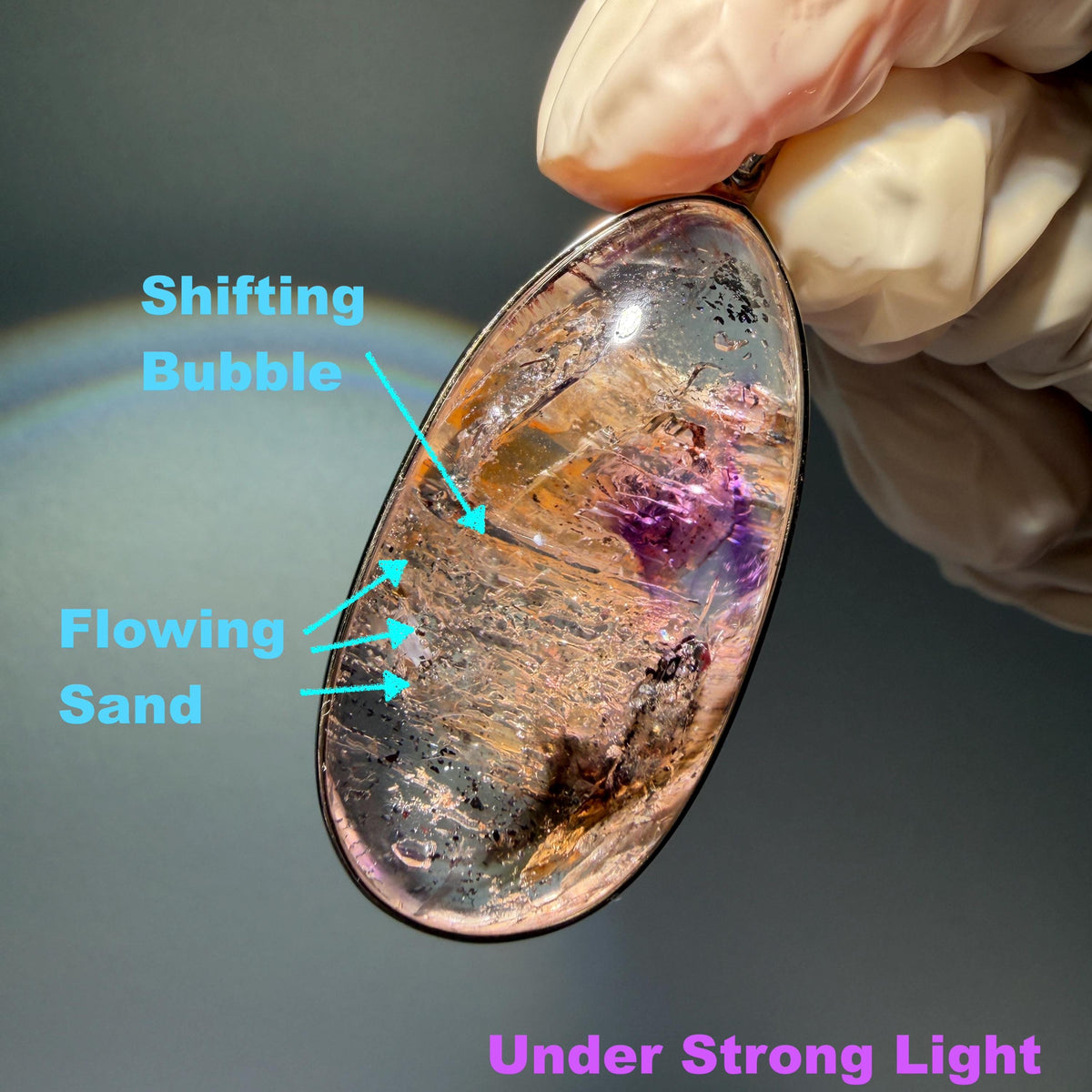 Rare Found! Polished Enhydro Quartz Super Seven Flowing Sand & with shifting bubble Inclusion Crystal Cabochon Pendant Necklace | Natural Gemstone Birthstone Gift for her quicksand enhydro quartz sand water-fall choker gemstone charm polished stone pendant birthstone men necklace chakra crystal minerals specimen sterling silver wire wrapped pendant inclusion quartz sand inclusion rainbow quartz bubble inclusion cabochon inclusion crystal palm stone for meditation melody stone