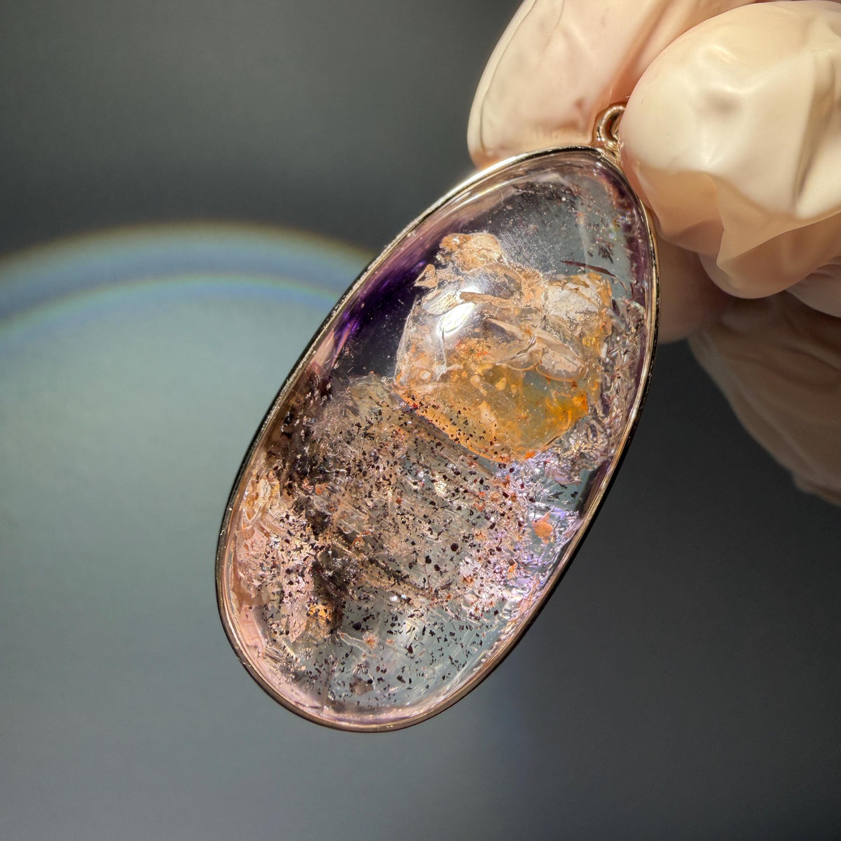 Rare Found! Polished Enhydro Quartz Super Seven Flowing Sand & with shifting bubble Inclusion Crystal Cabochon Pendant Necklace | Natural Gemstone Birthstone Gift for her quicksand enhydro quartz sand water-fall choker gemstone charm polished stone pendant birthstone men necklace chakra crystal minerals specimen sterling silver wire wrapped pendant inclusion quartz sand inclusion rainbow quartz bubble inclusion cabochon inclusion crystal palm stone for meditation melody stone