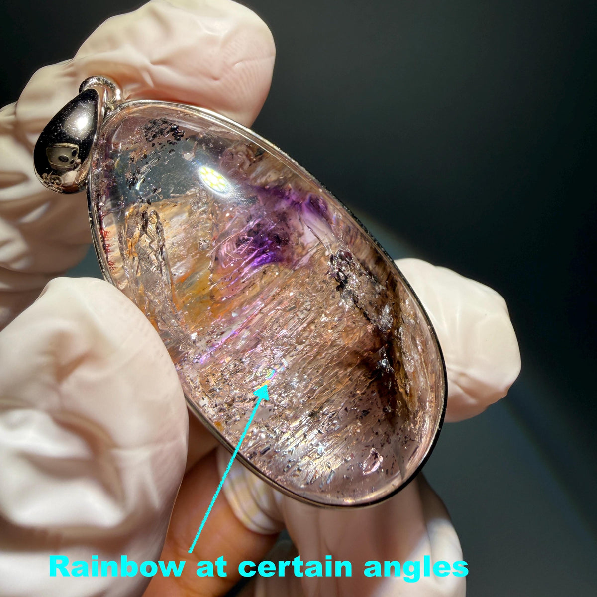 Rare Found! Polished Enhydro Quartz Super Seven Flowing Sand & with shifting bubble Inclusion Crystal Cabochon Pendant Necklace | Natural Gemstone Birthstone Gift for her quicksand enhydro quartz sand water-fall choker gemstone charm polished stone pendant birthstone men necklace chakra crystal minerals specimen sterling silver wire wrapped pendant inclusion quartz sand inclusion rainbow quartz bubble inclusion cabochon inclusion crystal palm stone for meditation melody stone