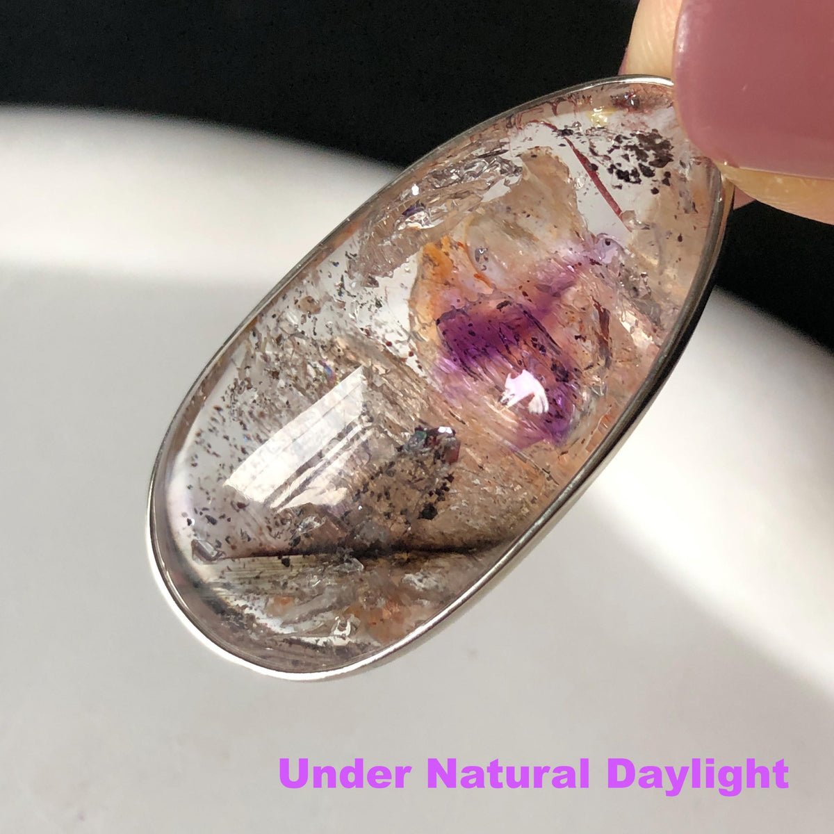 Rare Found! Polished Enhydro Quartz Super Seven Flowing Sand & with shifting bubble Inclusion Crystal Cabochon Pendant Necklace | Natural Gemstone Birthstone Gift for her quicksand enhydro quartz sand water-fall choker gemstone charm polished stone pendant birthstone men necklace chakra crystal minerals specimen sterling silver wire wrapped pendant inclusion quartz sand inclusion rainbow quartz bubble inclusion cabochon inclusion crystal palm stone for meditation melody stone