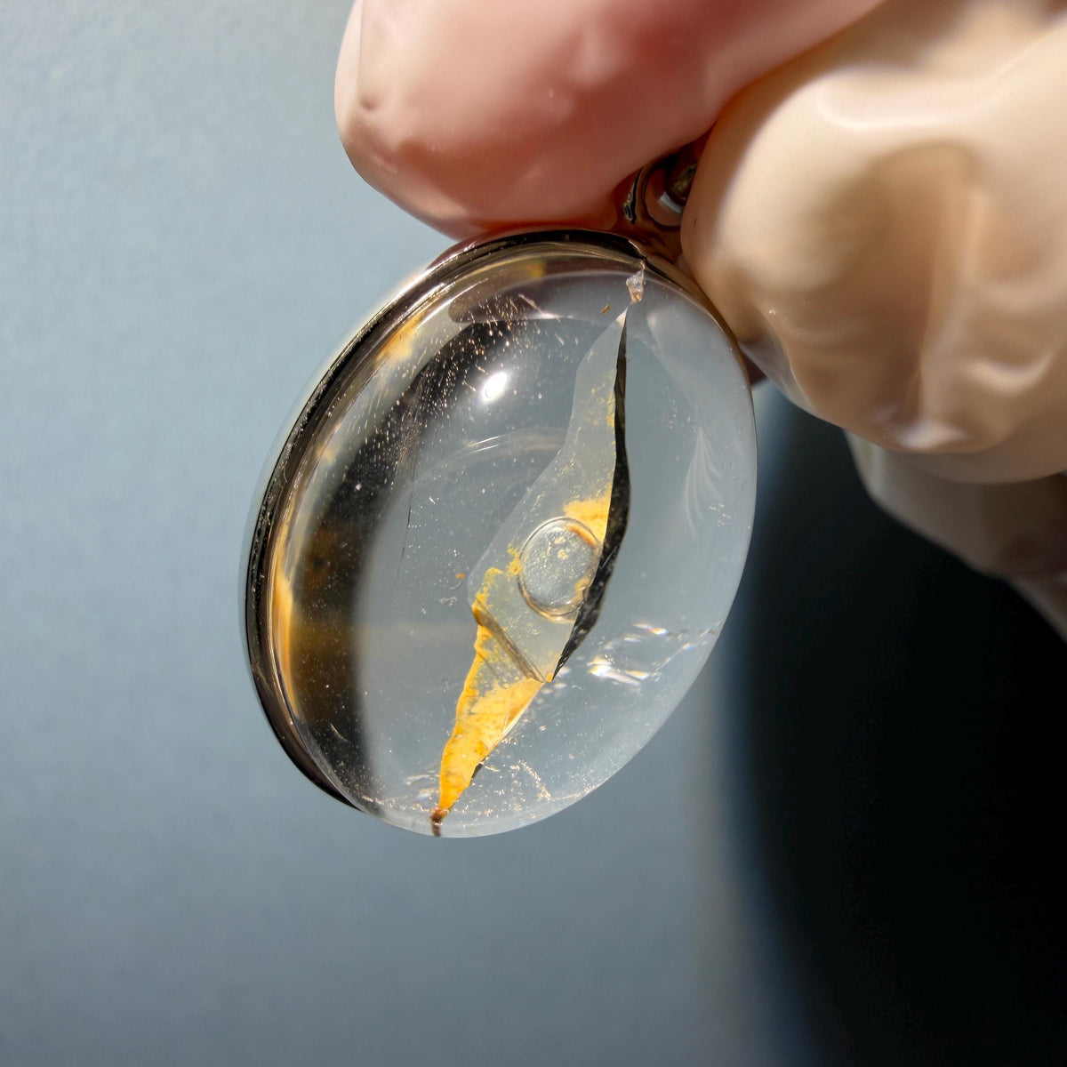 Rare! Polished Enhydro Quartz Flowing Yellow Sand with shifting bubble Inclusion Crystal Cabochon S925 Silver Pendant Adjustable Necklace | Natural Gemstone Birthstone Gift for her quicksand enhydro quartz sand water-fall choker gemstone charm polished stone pendant birthstone men necklace chakra crystal minerals specimen sterling silver wire wrapped pendant inclusion quartz yellow sand inclusion rainbow quartz bubble inclusion cabochon inclusion crystal palm stone for meditation